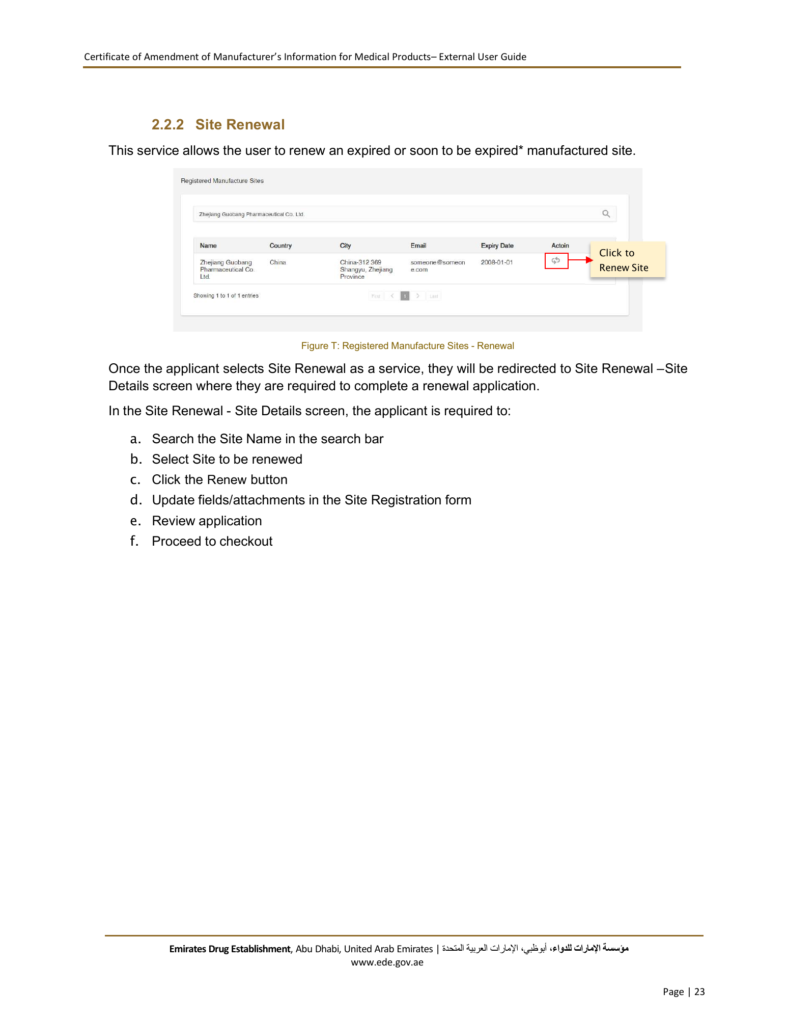 External User Guide — Certificate of Amendment of Manufacturer’s Information for Medical Products — original physical PDF page 23; full original layout and figures retained.