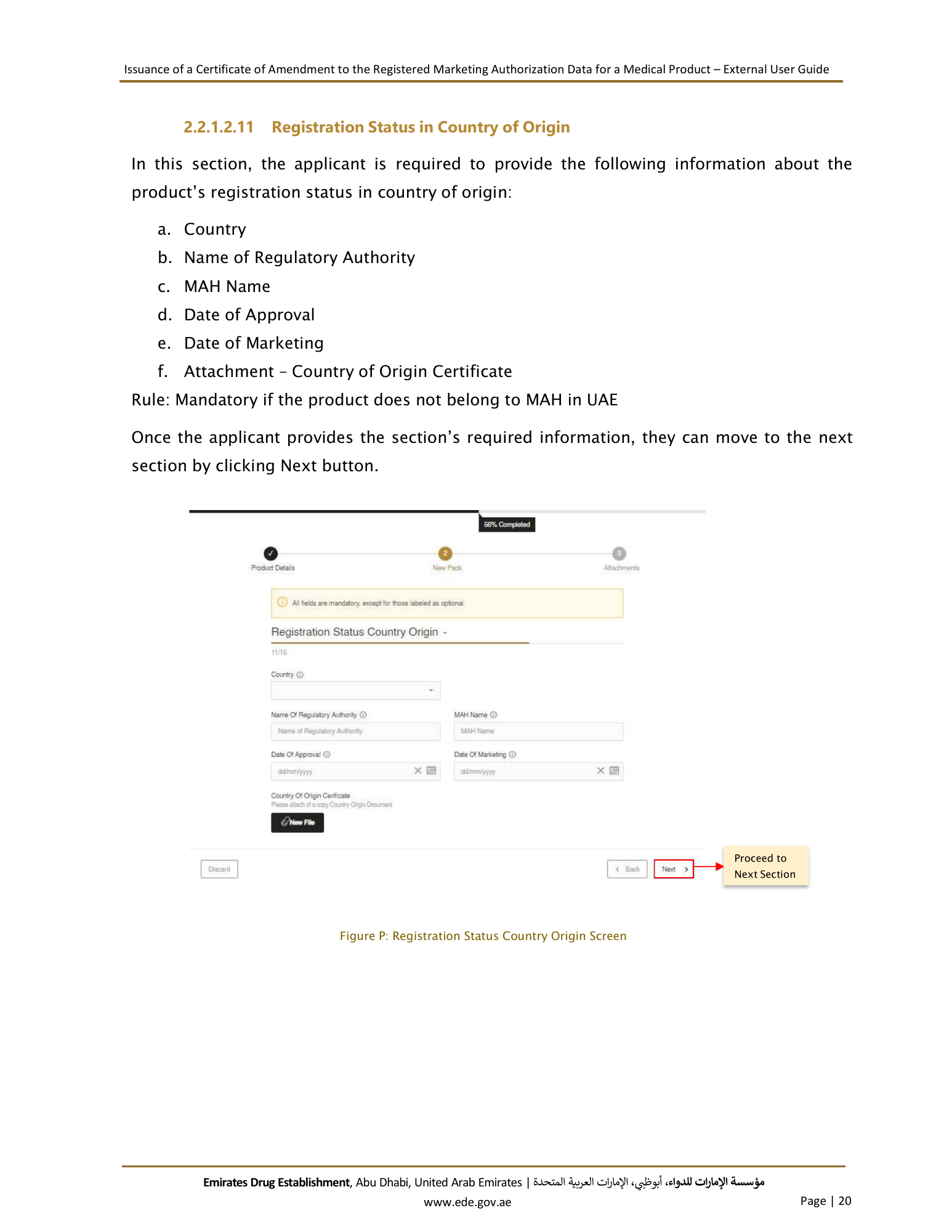 External User Guide — Issuance of a Certificate of Amendment to the Registered Marketing Authorization Data for a Medical Product — original physical PDF page 20; full original layout and figures retained.