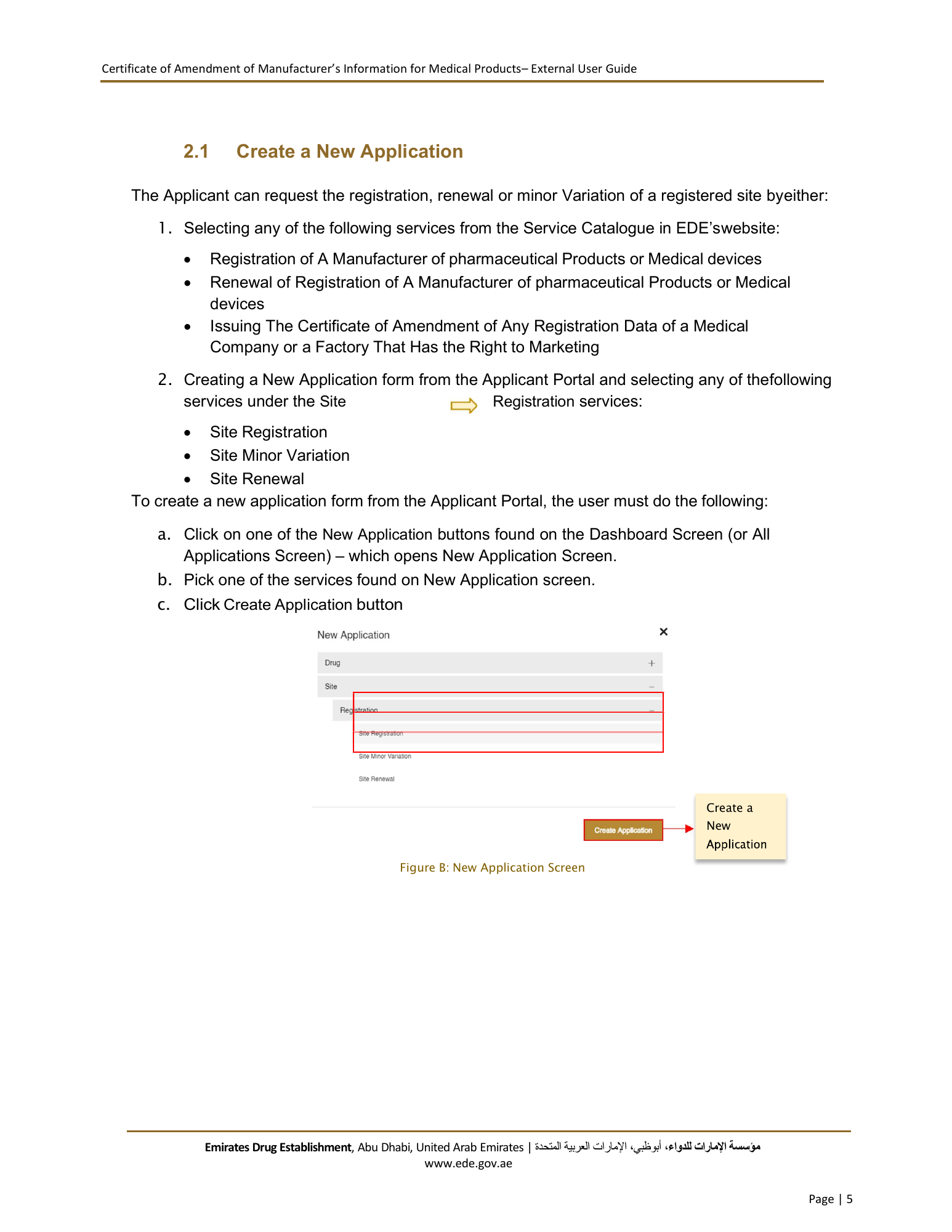 External User Guide — Certificate of Amendment of Manufacturer’s Information for Medical Products — original physical PDF page 5; full original layout and figures retained.