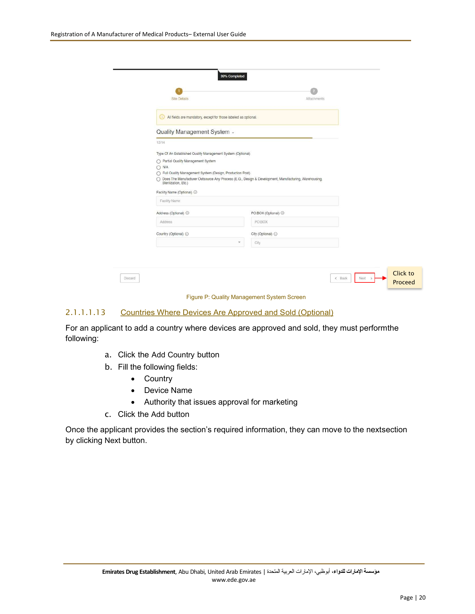 External User Guide — Registration of a Manufacturer of Medical Products — original physical PDF page 20; full original layout and figures retained.