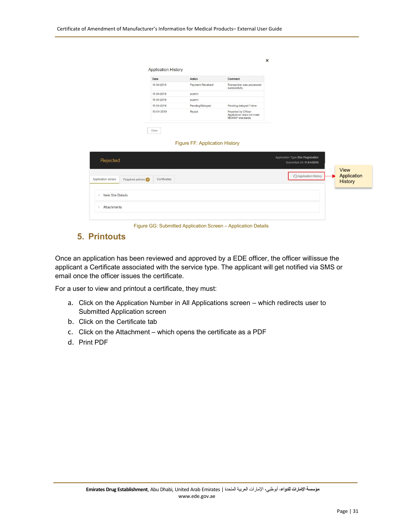 External User Guide — Certificate of Amendment of Manufacturer’s Information for Medical Products — original physical PDF page 31; full original layout and figures retained.