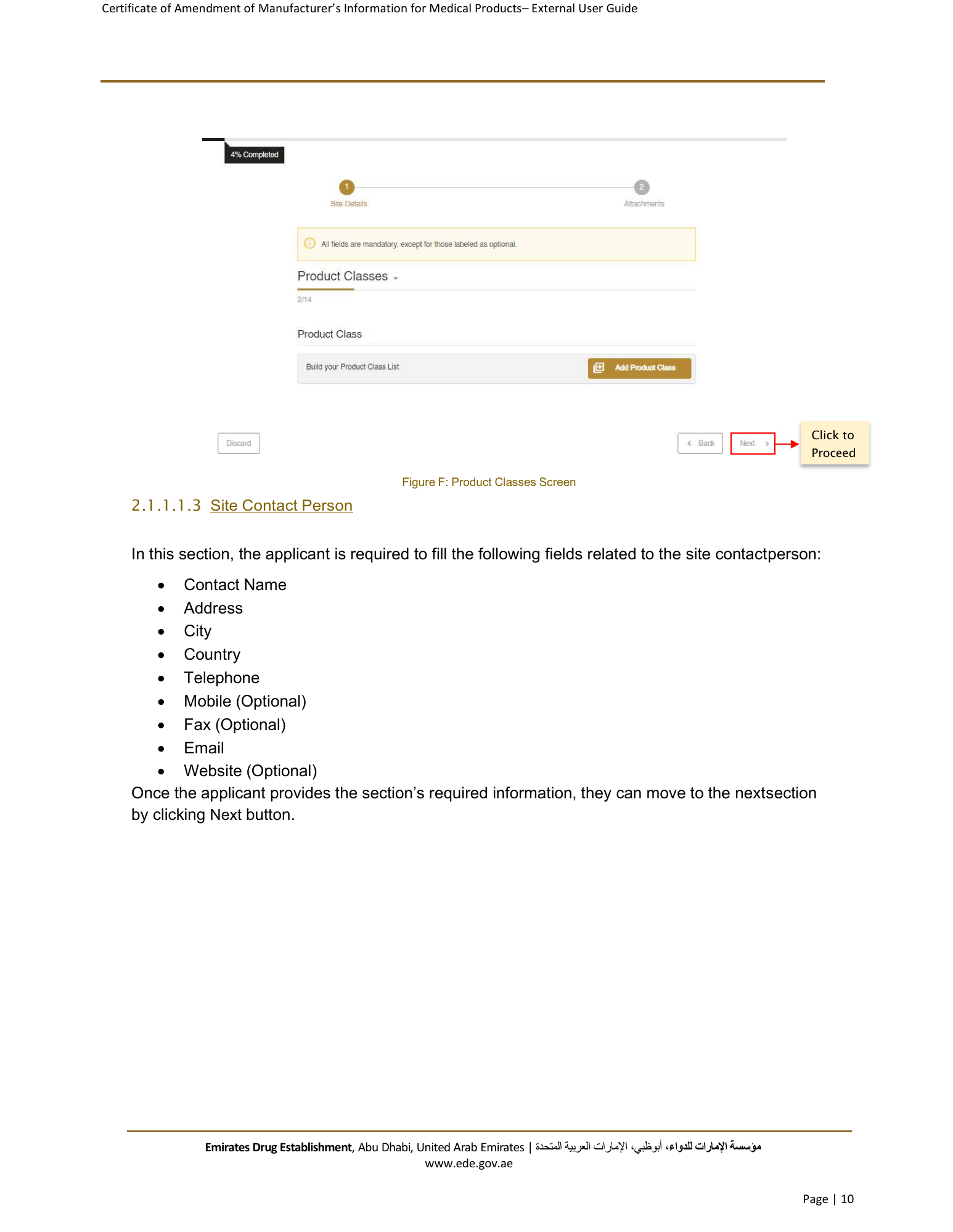 External User Guide — Certificate of Amendment of Manufacturer’s Information for Medical Products — original physical PDF page 10; full original layout and figures retained.