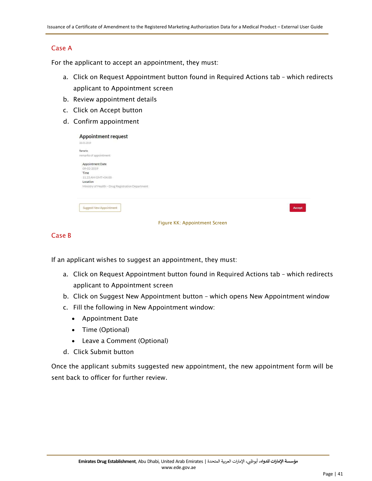 External User Guide — Issuance of a Certificate of Amendment to the Registered Marketing Authorization Data for a Medical Product — original physical PDF page 39; full original layout and figures retained.