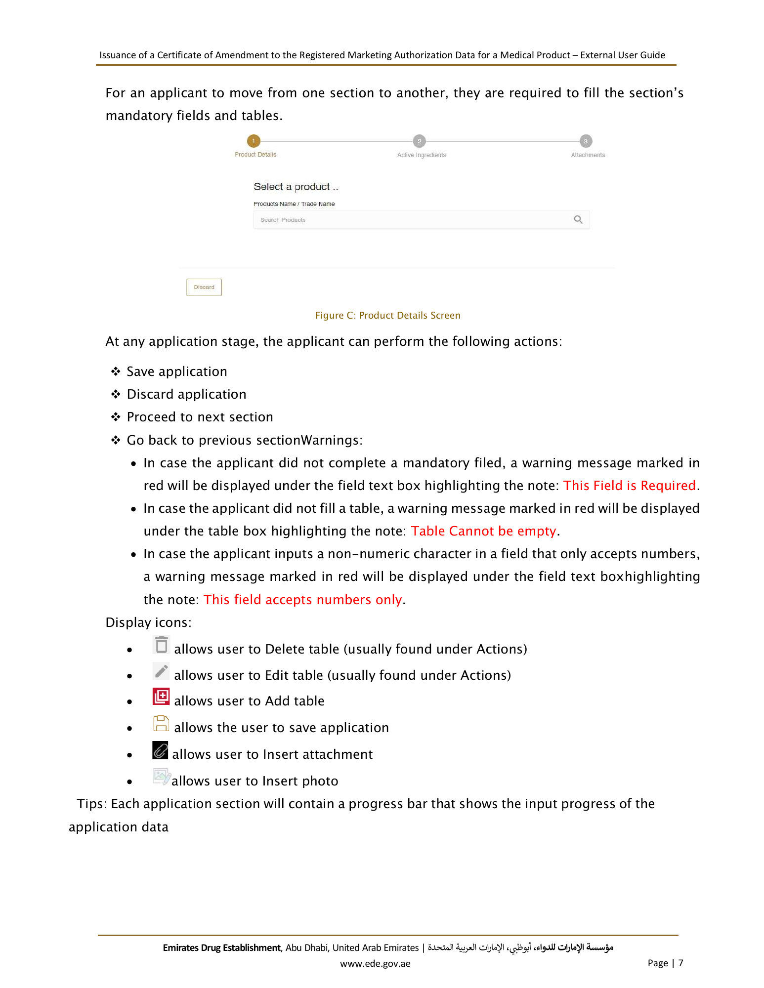 External User Guide — Issuance of a Certificate of Amendment to the Registered Marketing Authorization Data for a Medical Product — original physical PDF page 7; full original layout and figures retained.