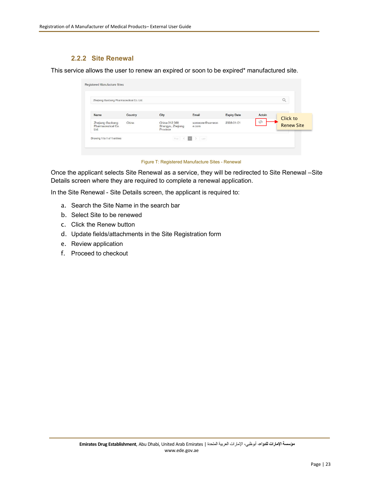 External User Guide — Registration of a Manufacturer of Medical Products — original physical PDF page 23; full original layout and figures retained.