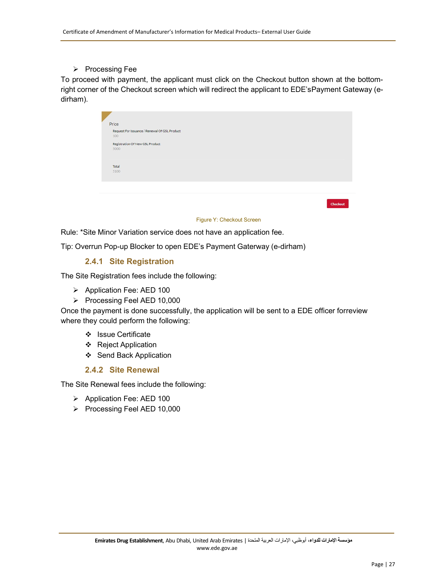 External User Guide — Certificate of Amendment of Manufacturer’s Information for Medical Products — original physical PDF page 27; full original layout and figures retained.