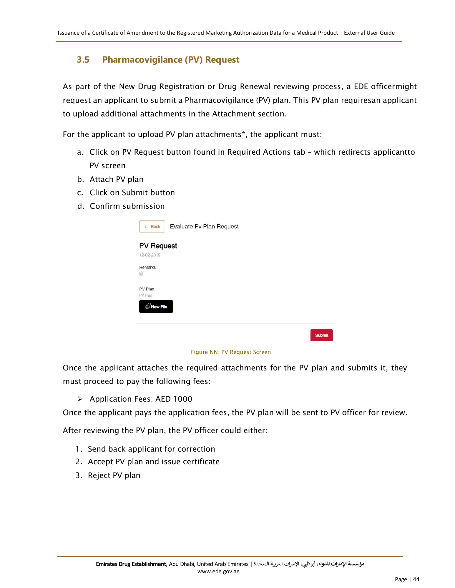 External User Guide — Issuance of a Certificate of Amendment to the Registered Marketing Authorization Data for a Medical Product — original physical PDF page 42; full original layout and figures retained.