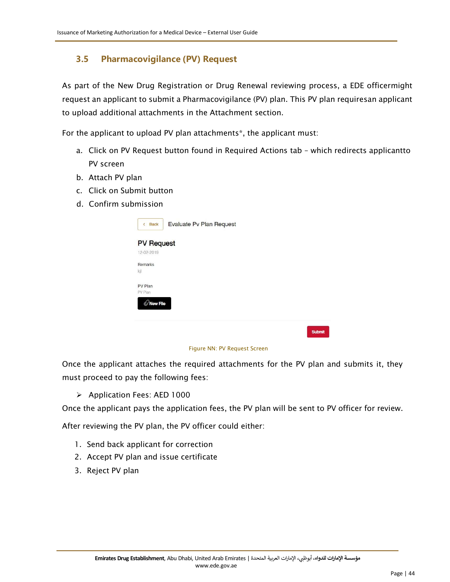 External User Guide — Issuance of Marketing Authorization for a Medical Device — original physical PDF page 42; full original layout and figures retained.
