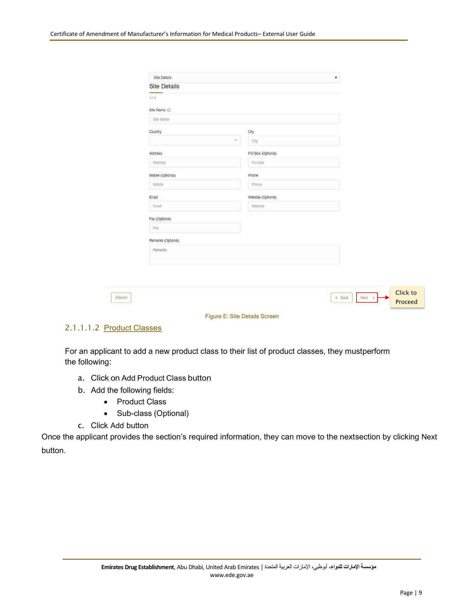 External User Guide — Certificate of Amendment of Manufacturer’s Information for Medical Products — original physical PDF page 9; full original layout and figures retained.