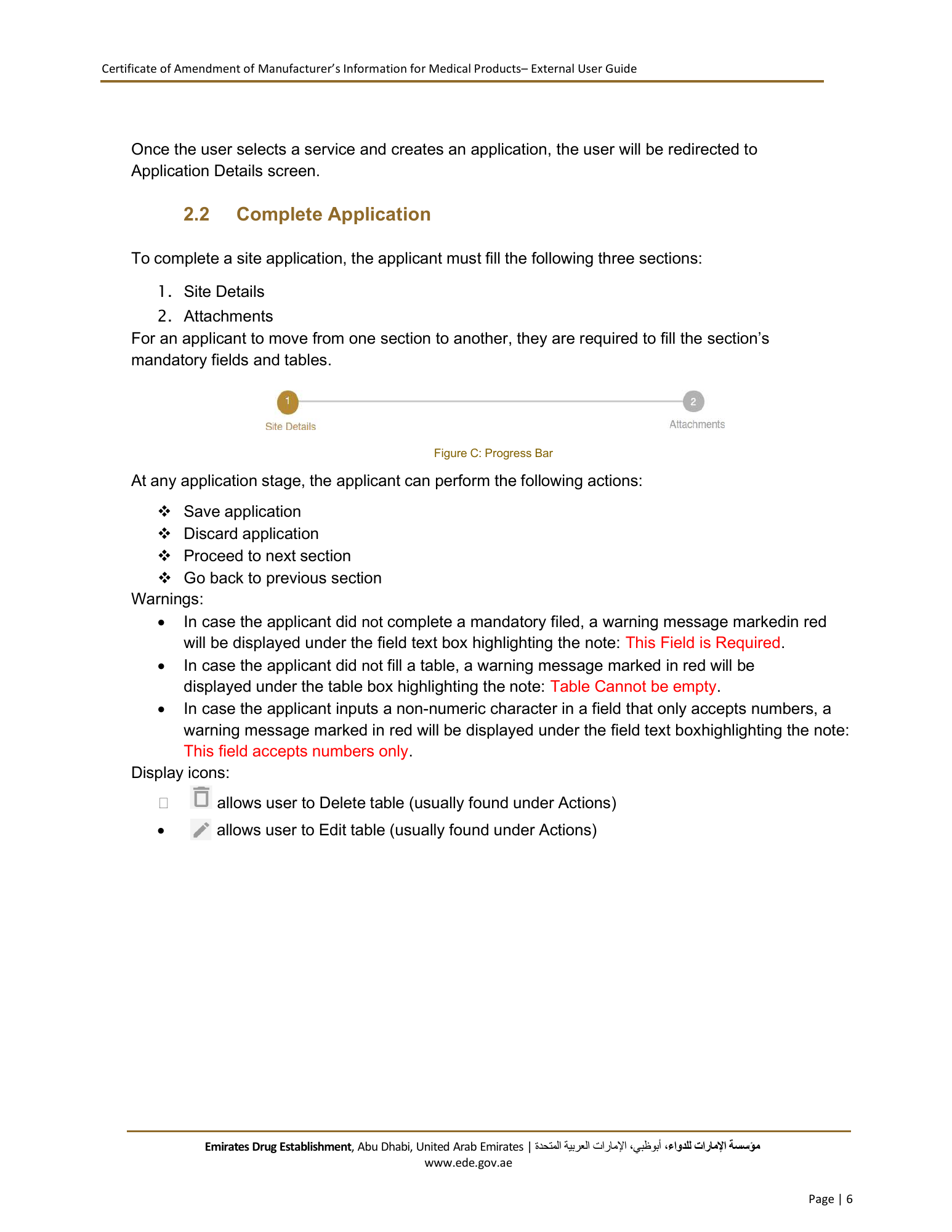 External User Guide — Certificate of Amendment of Manufacturer’s Information for Medical Products — original physical PDF page 6; full original layout and figures retained.