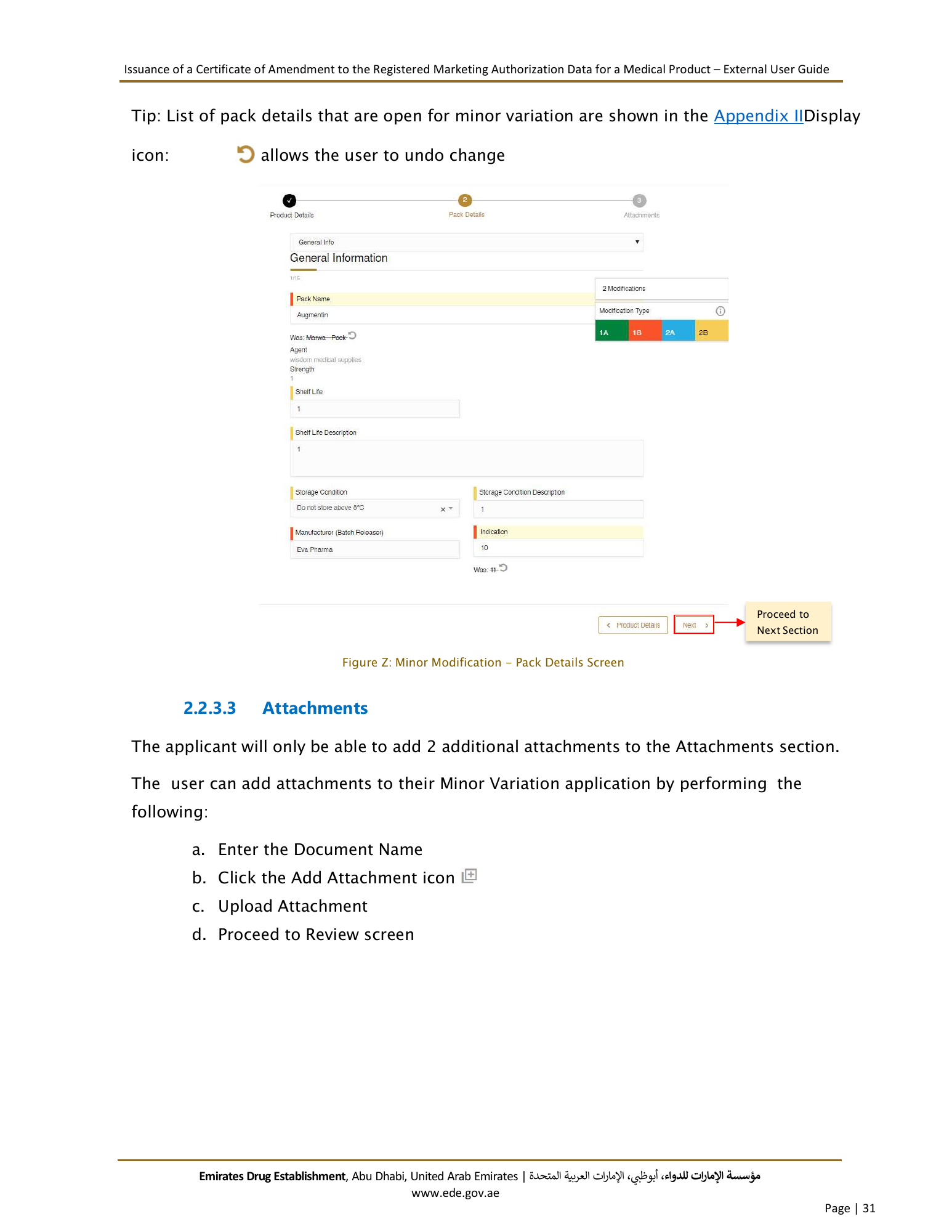 External User Guide — Issuance of a Certificate of Amendment to the Registered Marketing Authorization Data for a Medical Product — original physical PDF page 29; full original layout and figures retained.