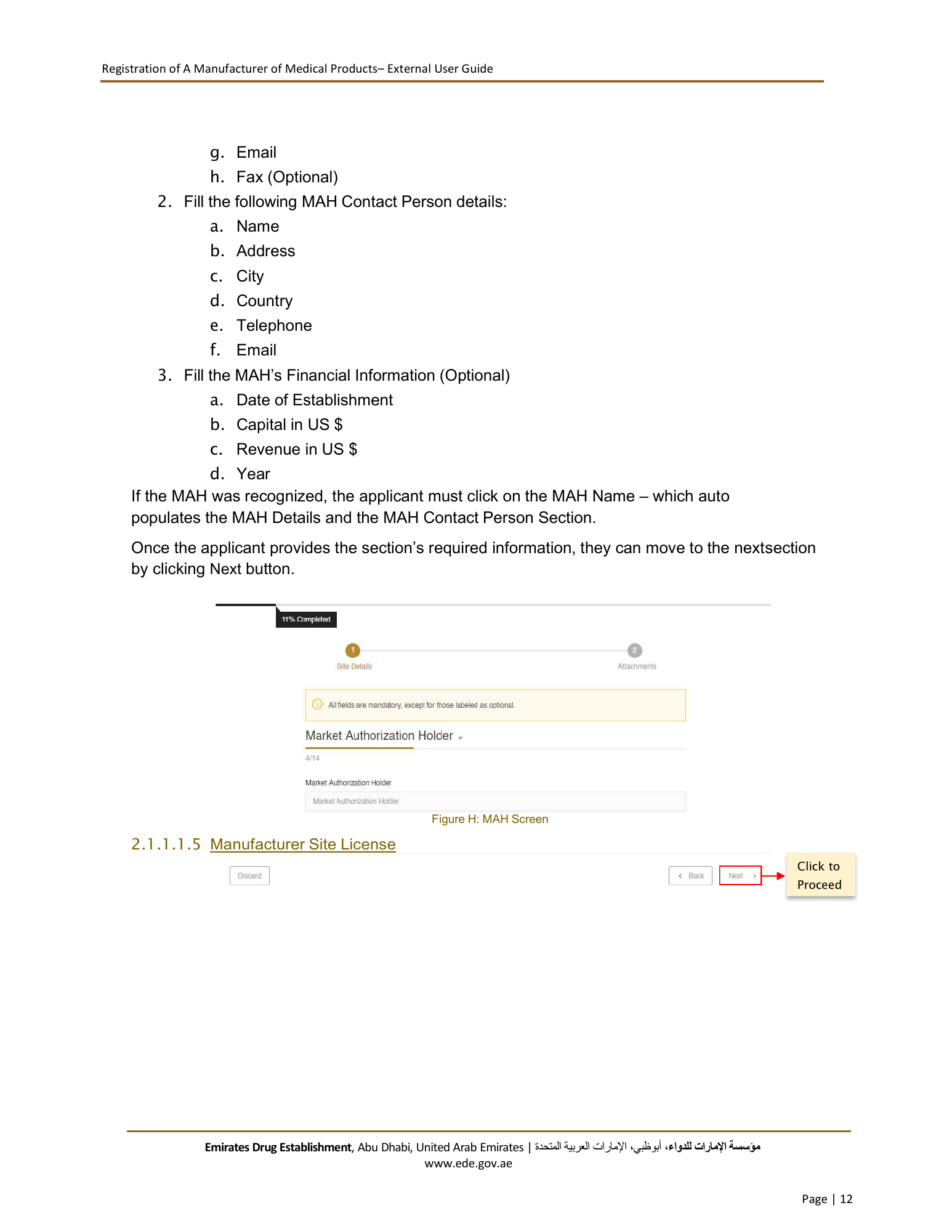 External User Guide — Registration of a Manufacturer of Medical Products — original physical PDF page 12; full original layout and figures retained.