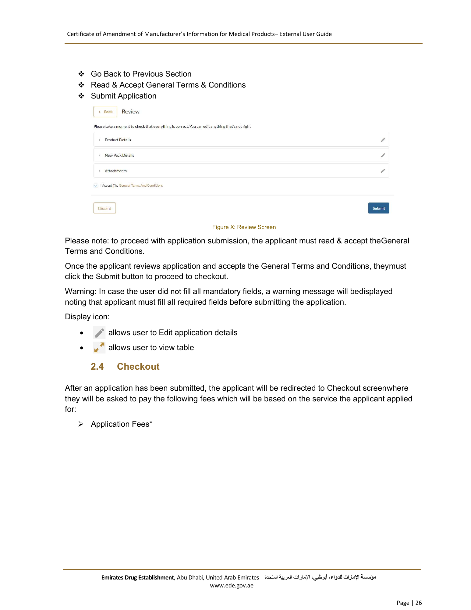 External User Guide — Certificate of Amendment of Manufacturer’s Information for Medical Products — original physical PDF page 26; full original layout and figures retained.