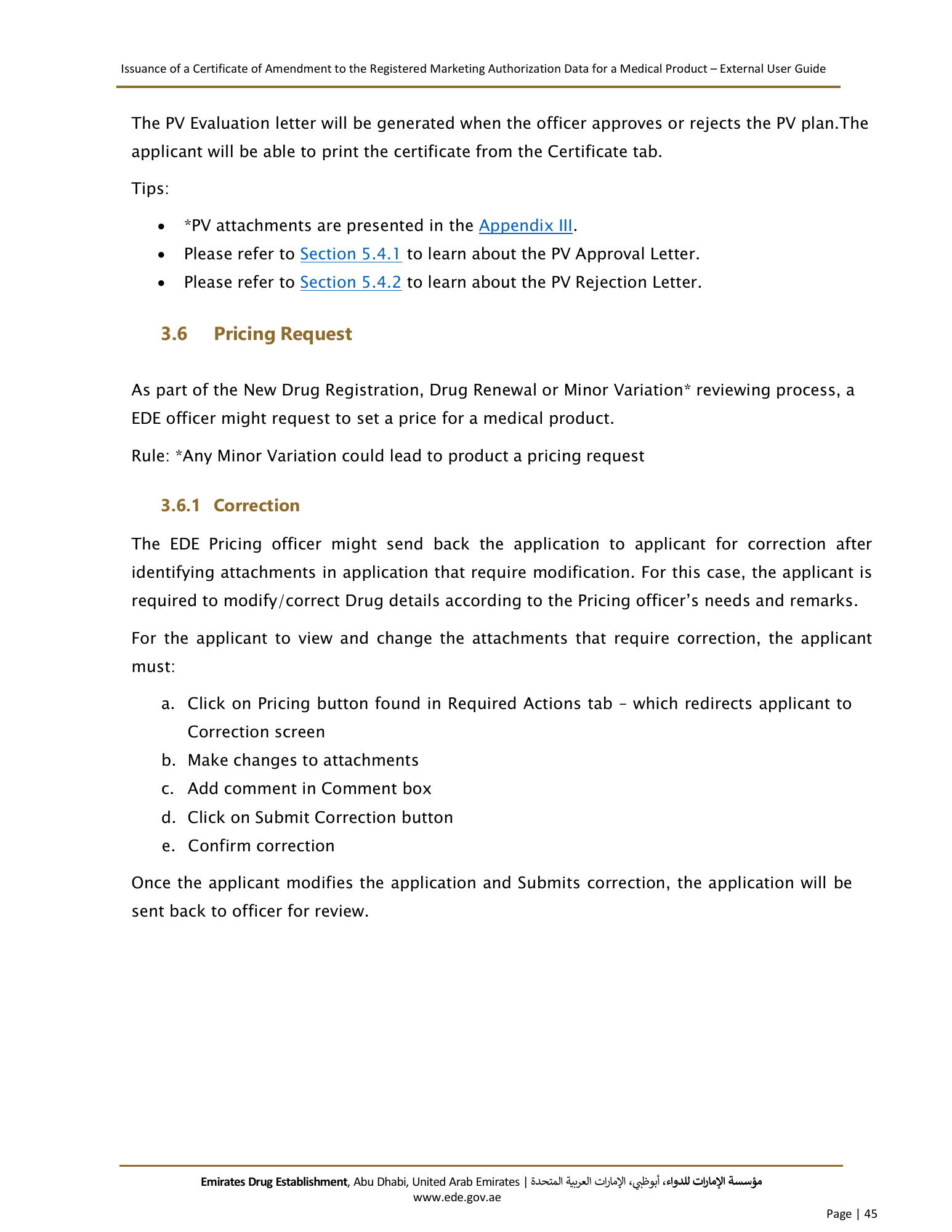 External User Guide — Issuance of a Certificate of Amendment to the Registered Marketing Authorization Data for a Medical Product — original physical PDF page 43; full original layout and figures retained.