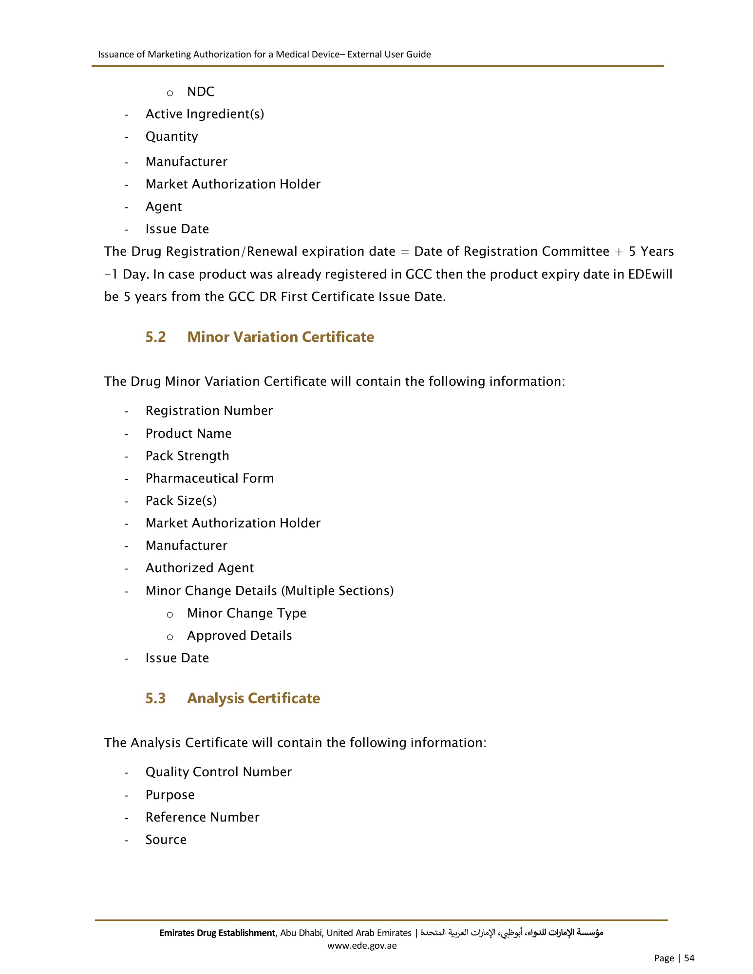 External User Guide — Issuance of Marketing Authorization for a Medical Device — original physical PDF page 52; full original layout and figures retained.