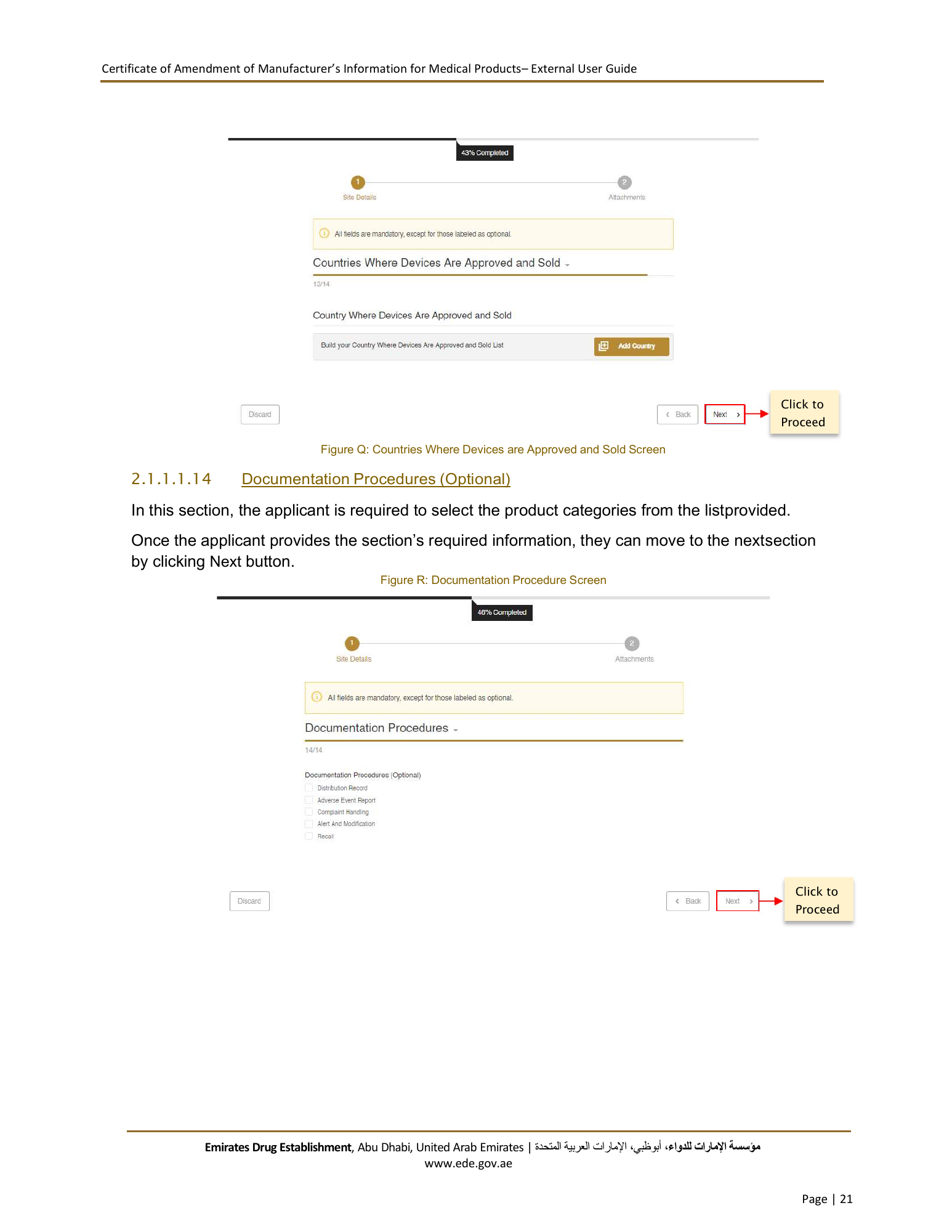 External User Guide — Certificate of Amendment of Manufacturer’s Information for Medical Products — original physical PDF page 21; full original layout and figures retained.