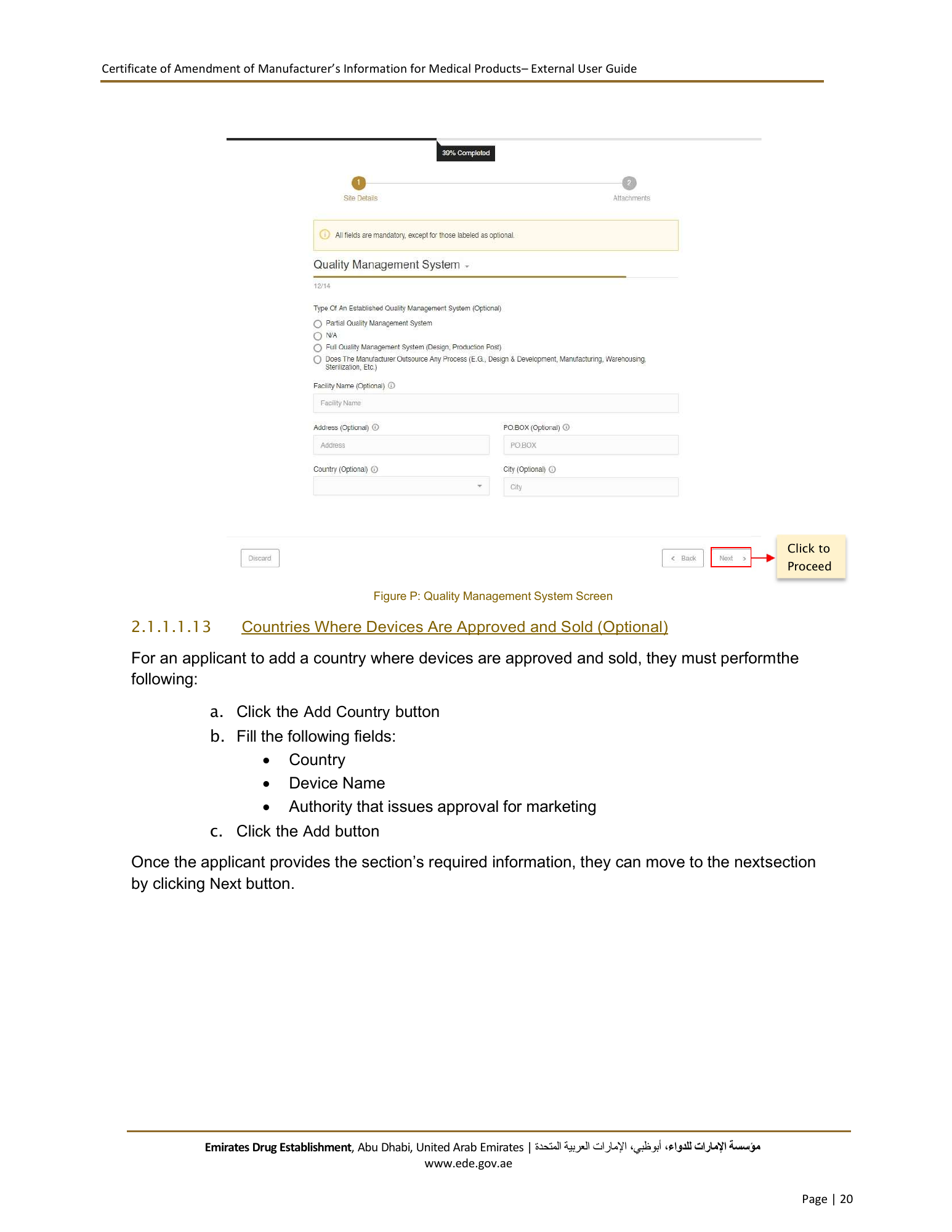 External User Guide — Certificate of Amendment of Manufacturer’s Information for Medical Products — original physical PDF page 20; full original layout and figures retained.