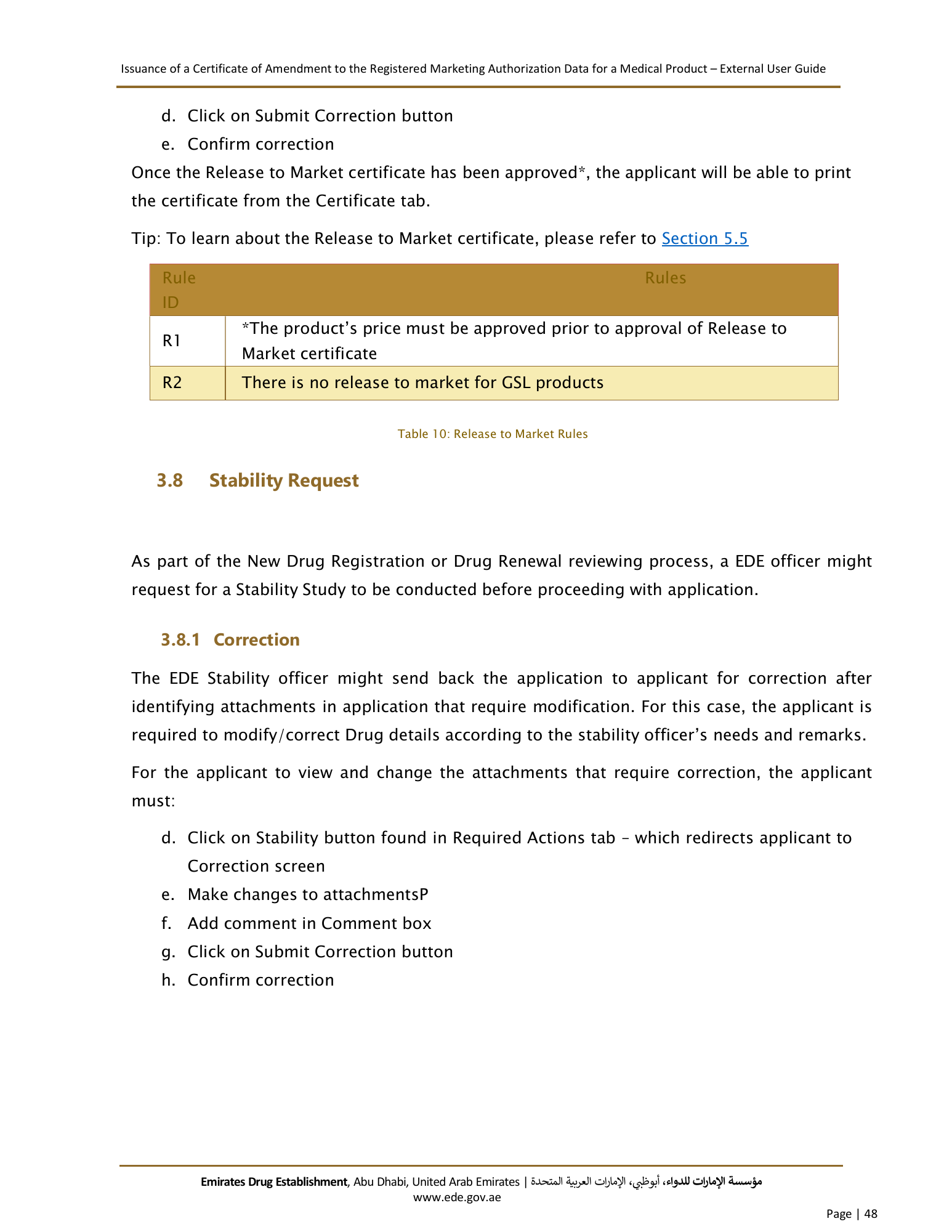 External User Guide — Issuance of a Certificate of Amendment to the Registered Marketing Authorization Data for a Medical Product — original physical PDF page 46; full original layout and figures retained.