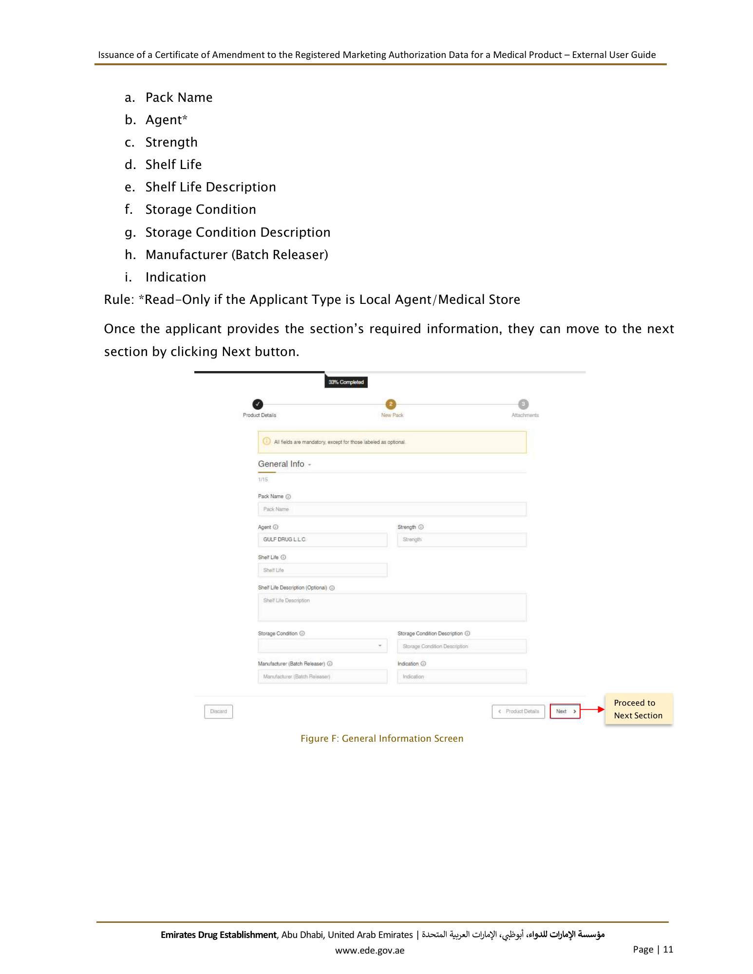 External User Guide — Issuance of a Certificate of Amendment to the Registered Marketing Authorization Data for a Medical Product — original physical PDF page 11; full original layout and figures retained.