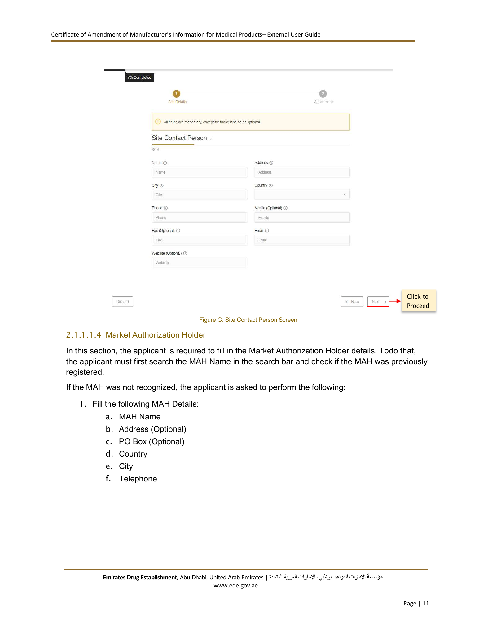 External User Guide — Certificate of Amendment of Manufacturer’s Information for Medical Products — original physical PDF page 11; full original layout and figures retained.