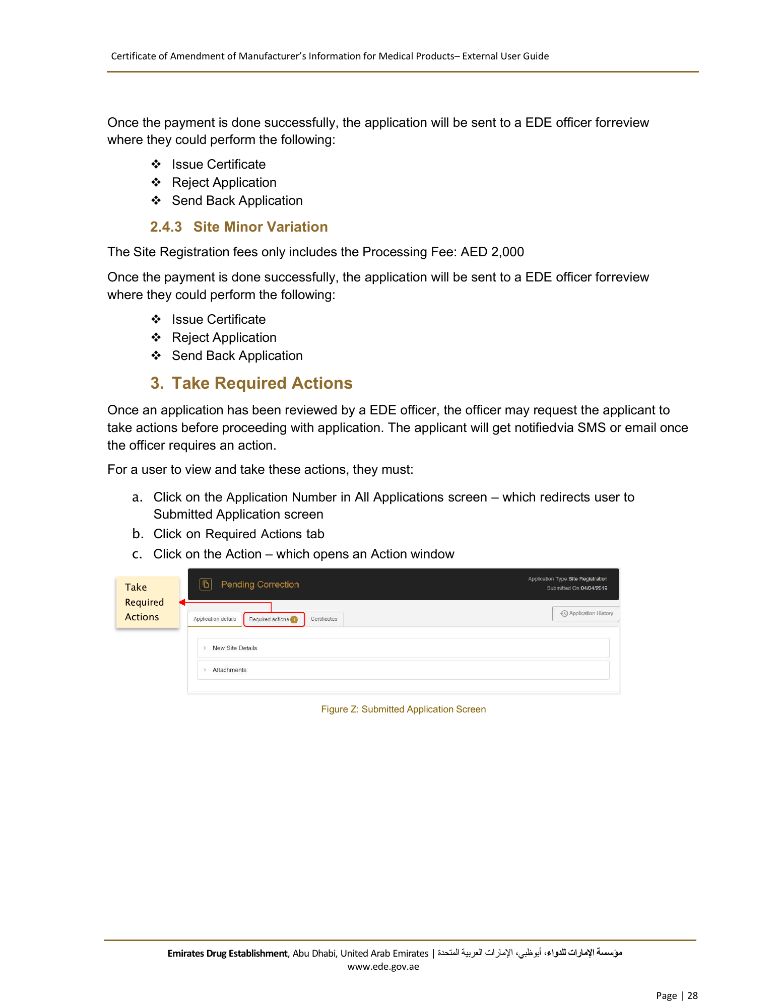 External User Guide — Certificate of Amendment of Manufacturer’s Information for Medical Products — original physical PDF page 28; full original layout and figures retained.