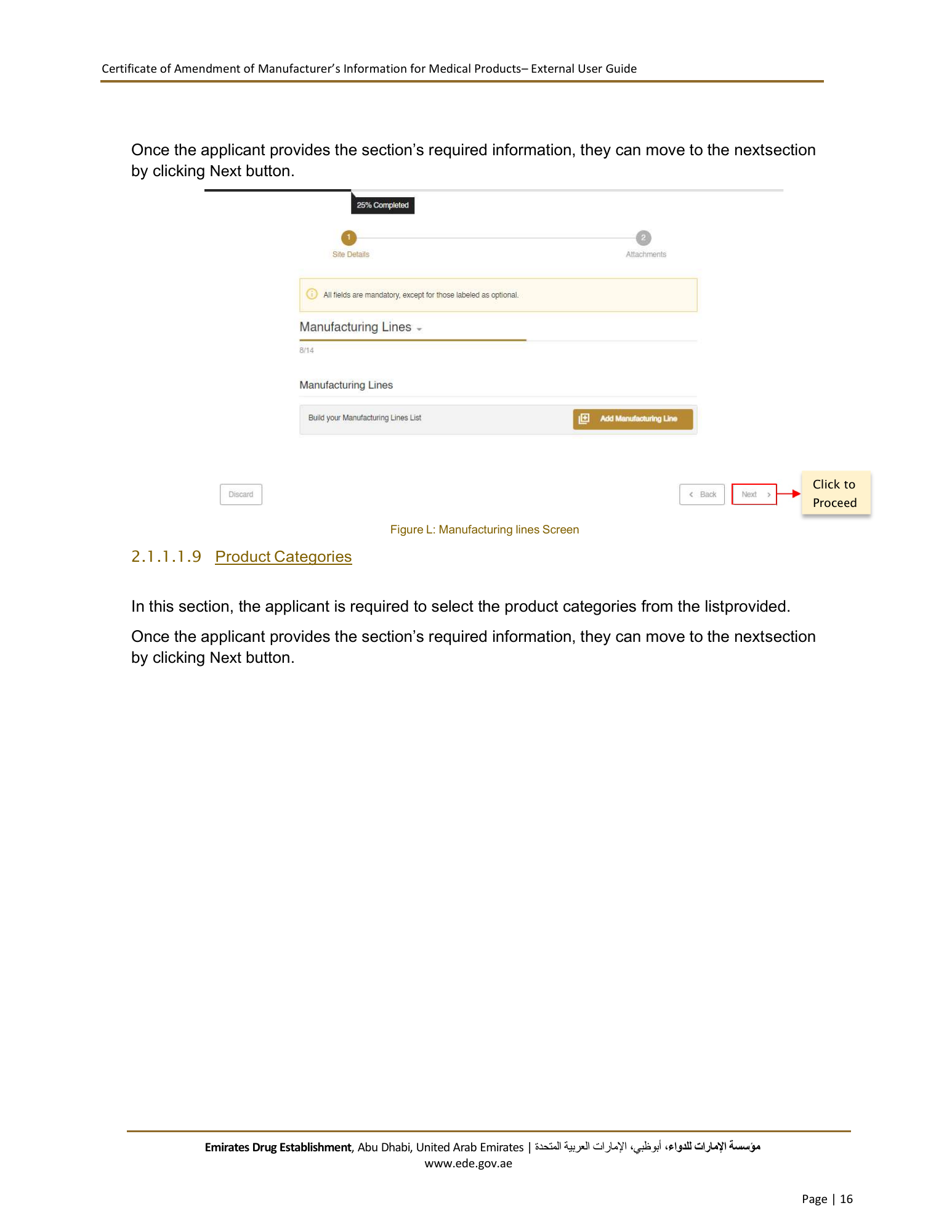 External User Guide — Certificate of Amendment of Manufacturer’s Information for Medical Products — original physical PDF page 16; full original layout and figures retained.