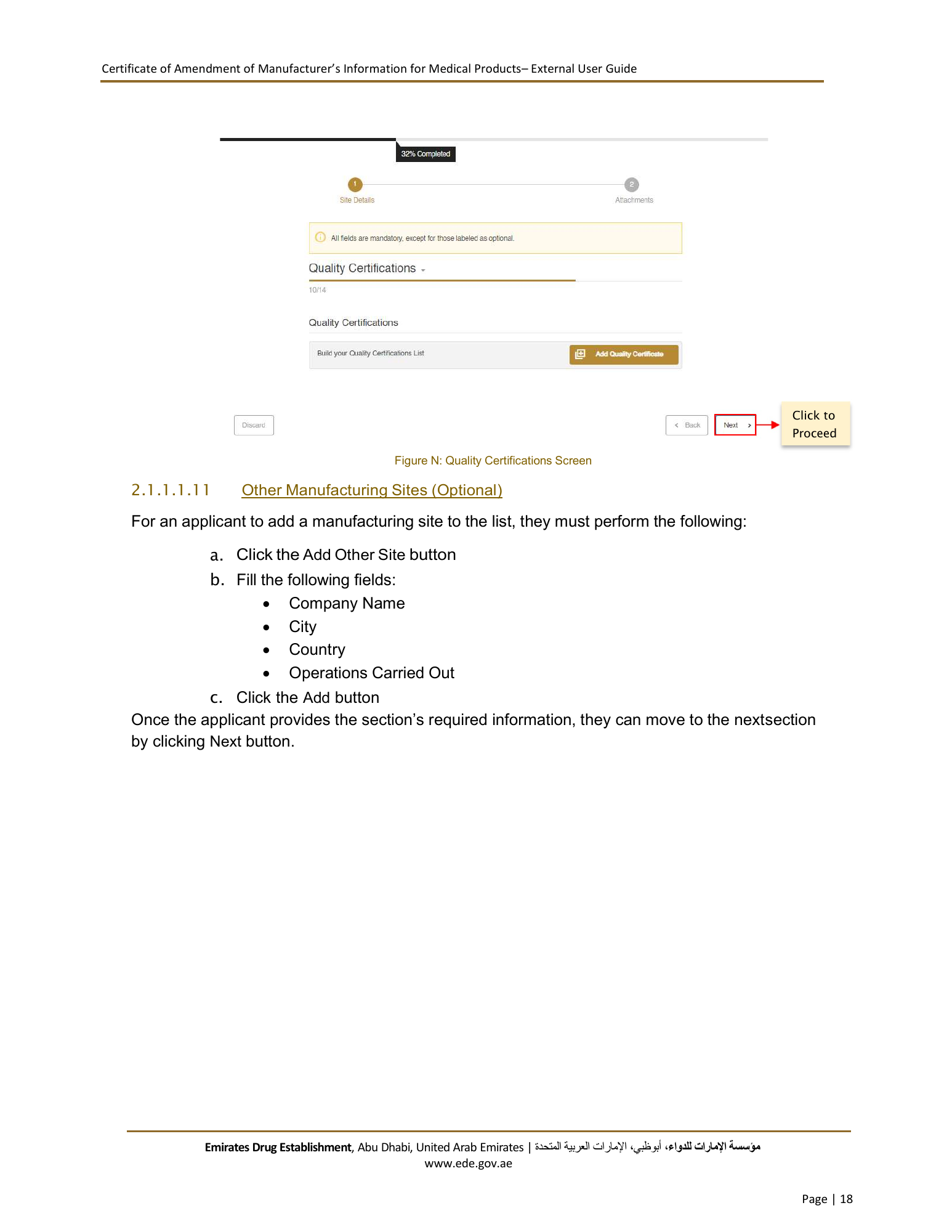 External User Guide — Certificate of Amendment of Manufacturer’s Information for Medical Products — original physical PDF page 18; full original layout and figures retained.