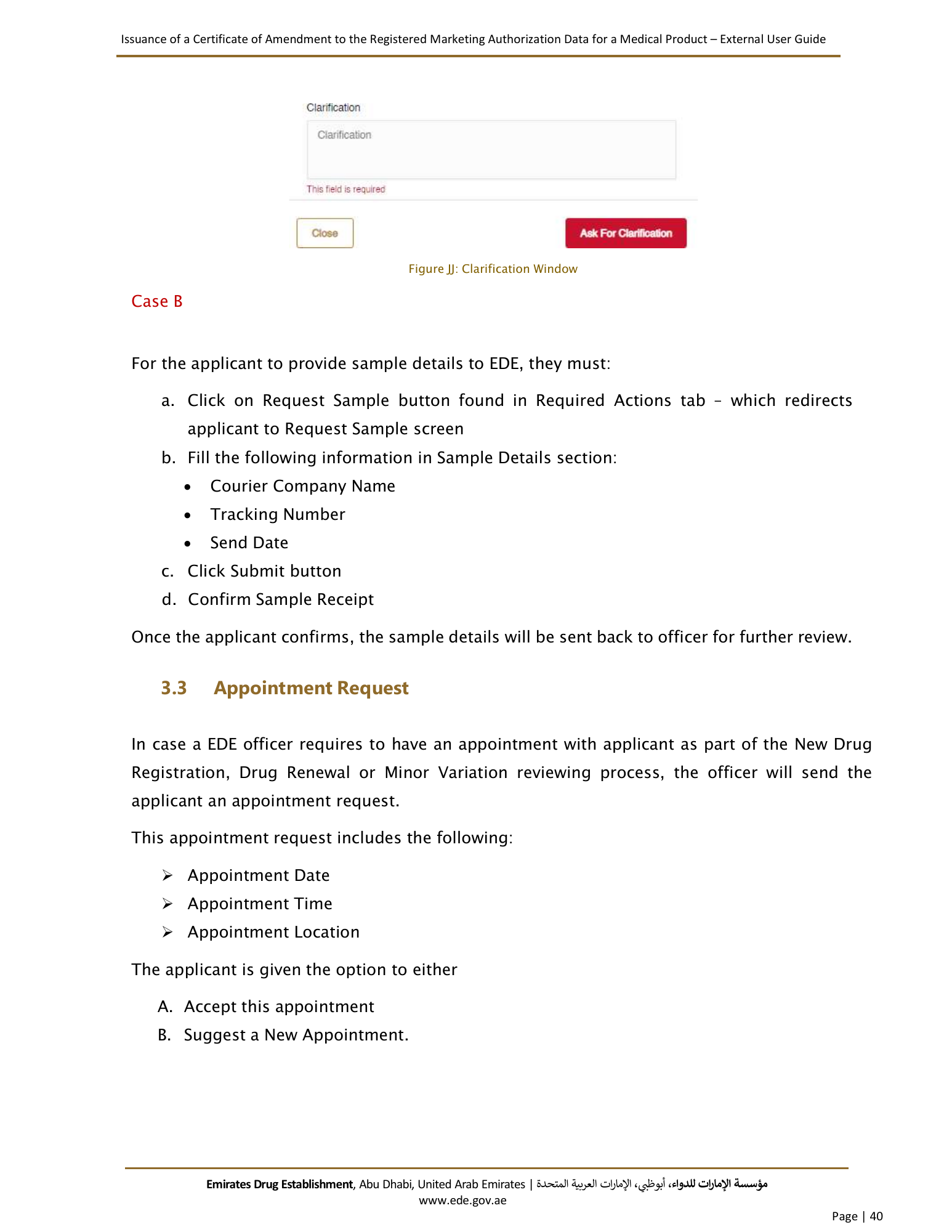 External User Guide — Issuance of a Certificate of Amendment to the Registered Marketing Authorization Data for a Medical Product — original physical PDF page 38; full original layout and figures retained.