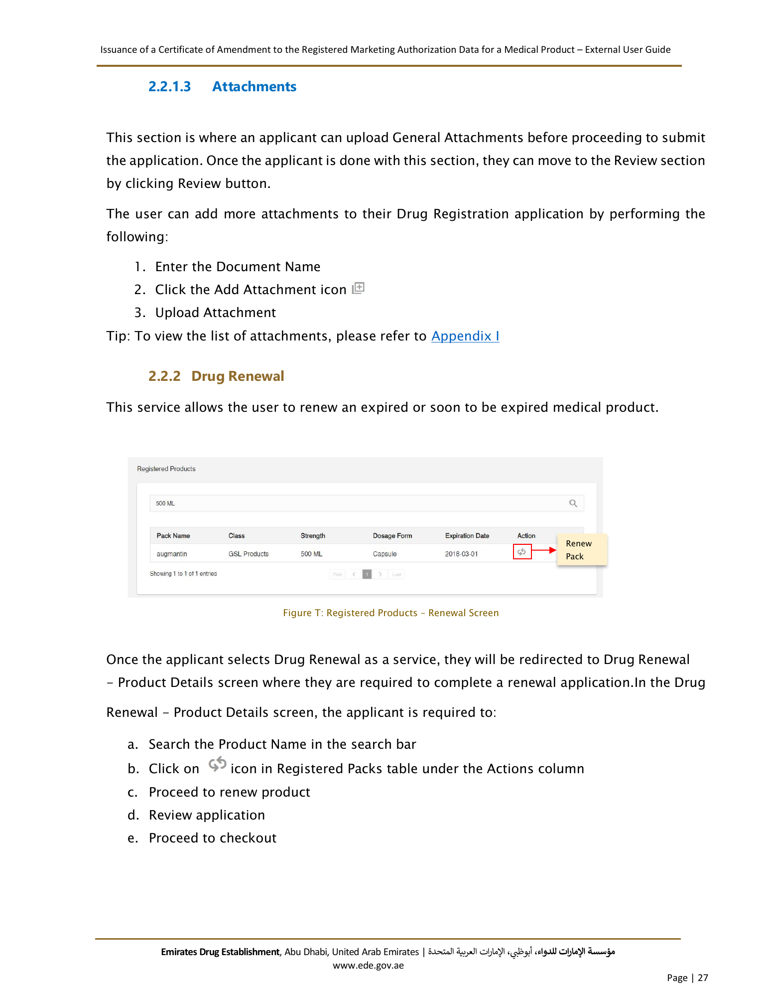 External User Guide — Issuance of a Certificate of Amendment to the Registered Marketing Authorization Data for a Medical Product — original physical PDF page 25; full original layout and figures retained.