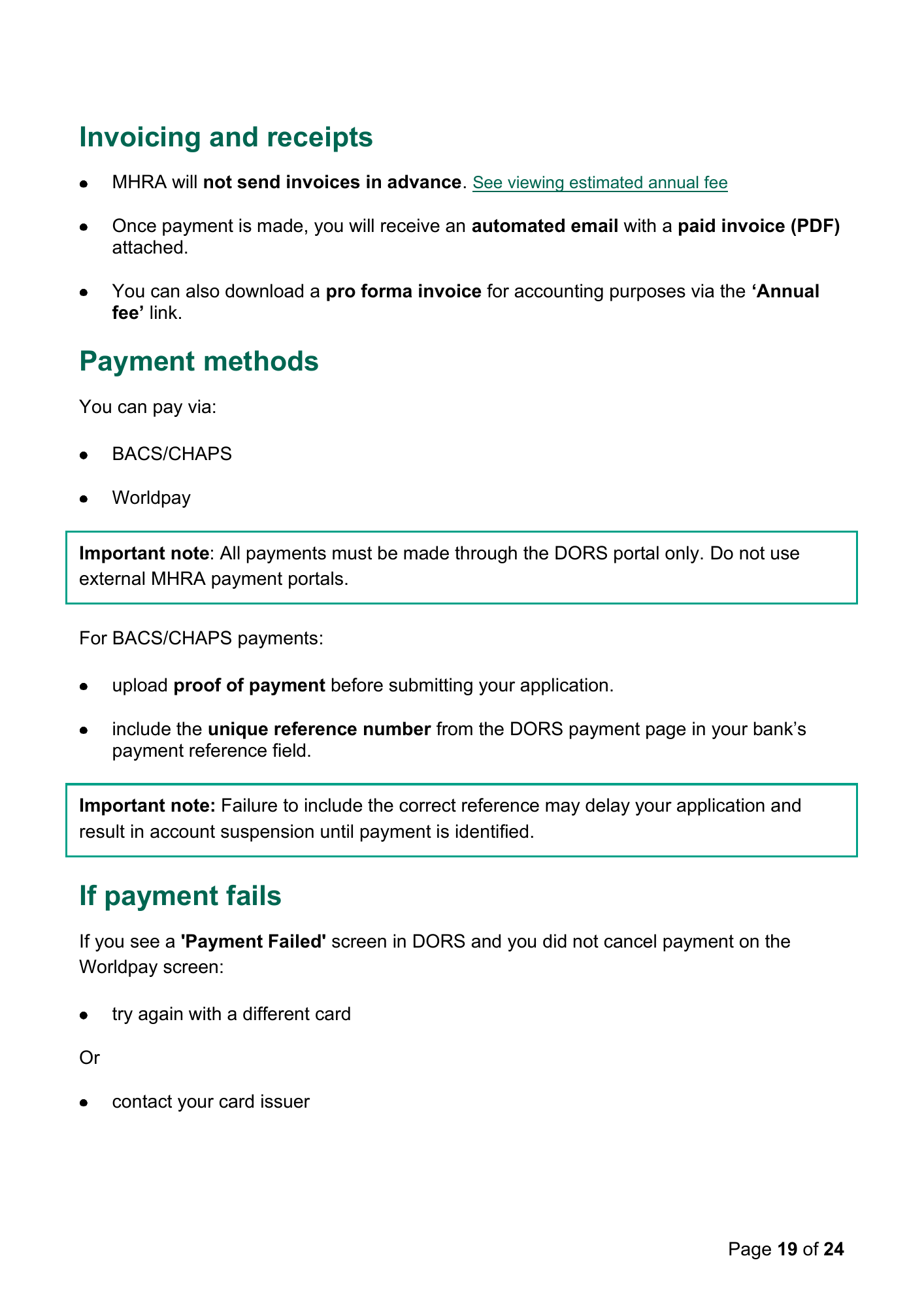 MHRA Device Registration Fee Guidance, April 2026 — official PDF page 19