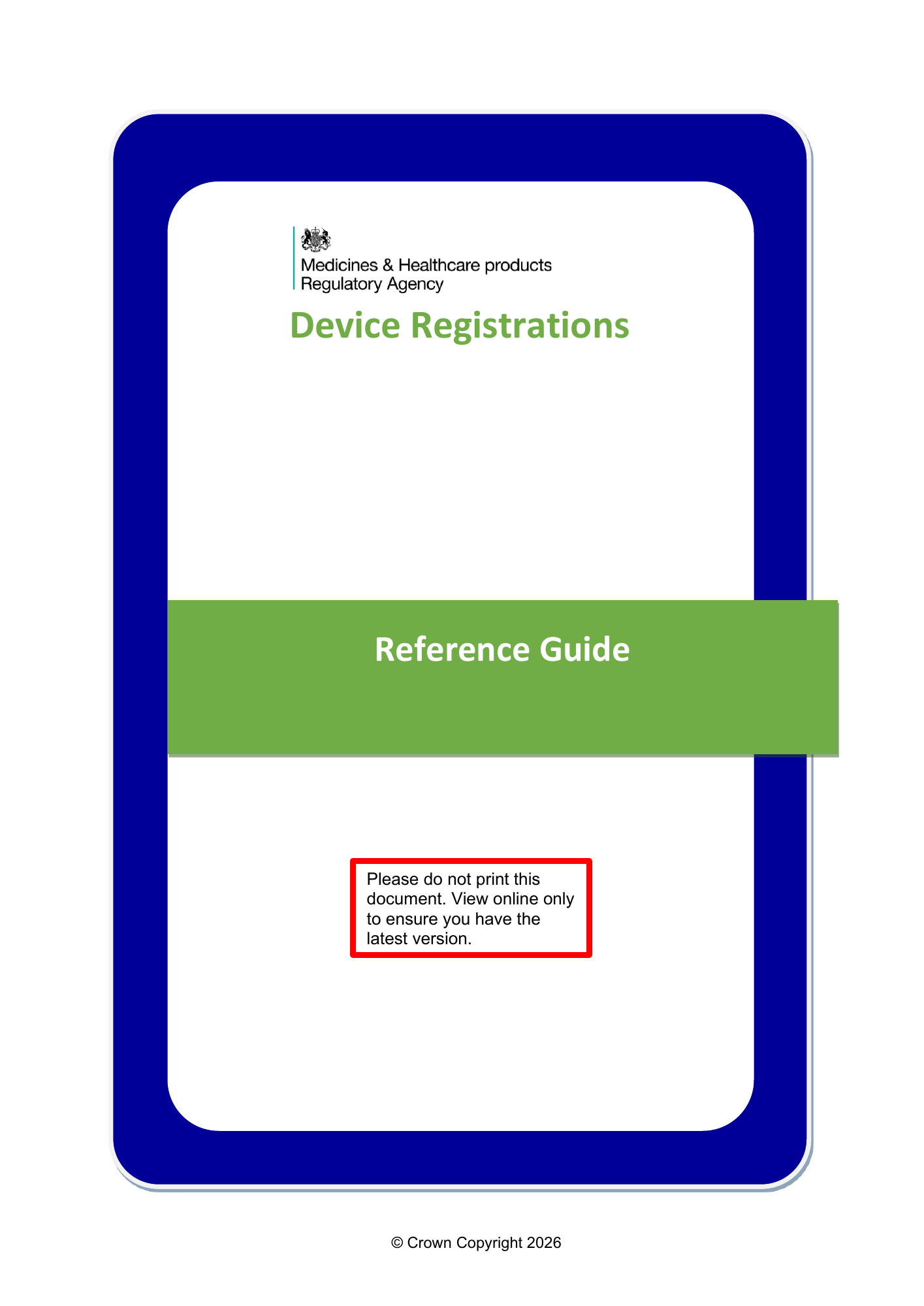 MHRA Device Registration Reference Guide, April 2026 v1 — official PDF page 1