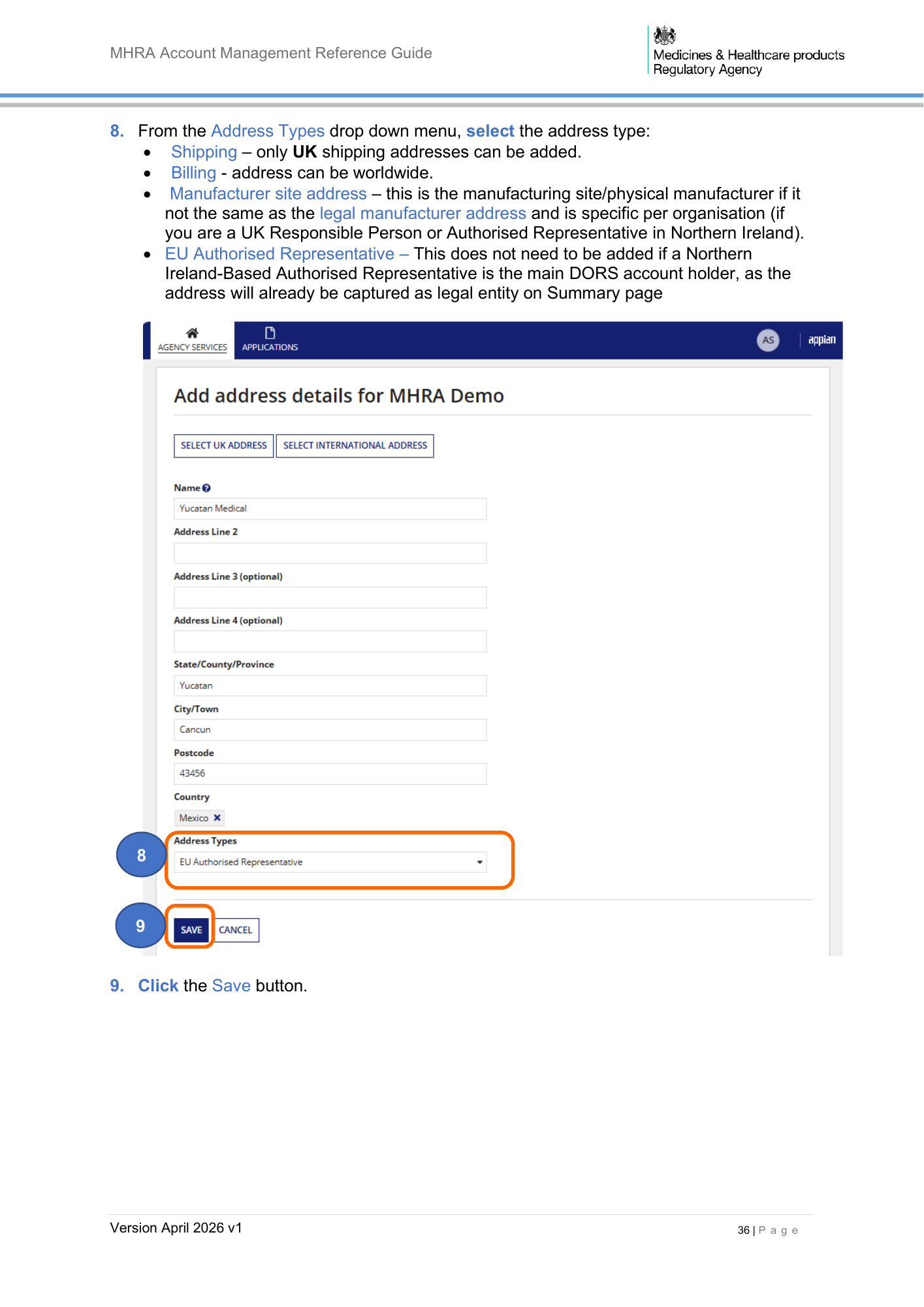 MHRA Account Management Reference Guide, April 2026 v1 — official PDF page 37