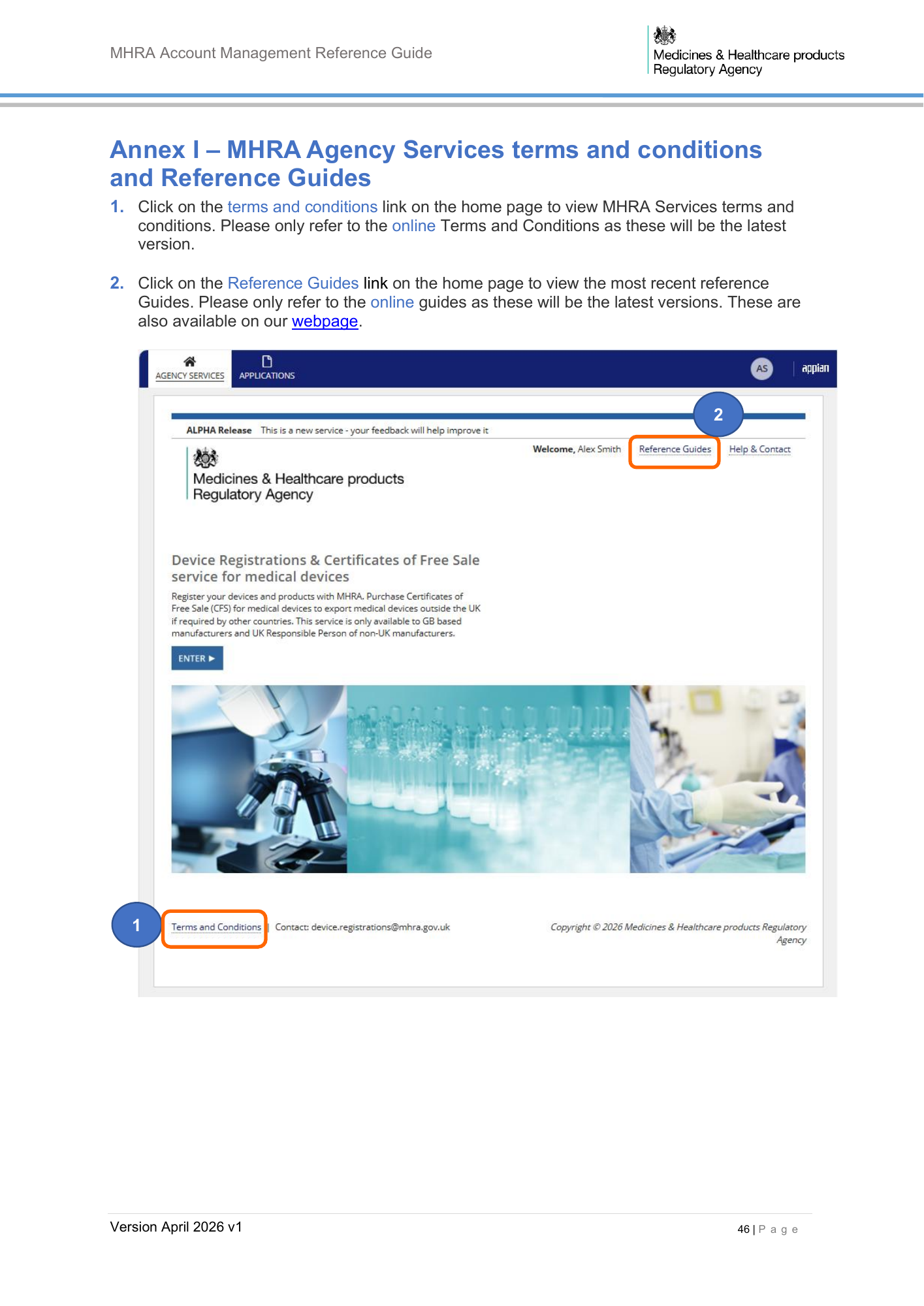 MHRA Account Management Reference Guide, April 2026 v1 — official PDF page 47