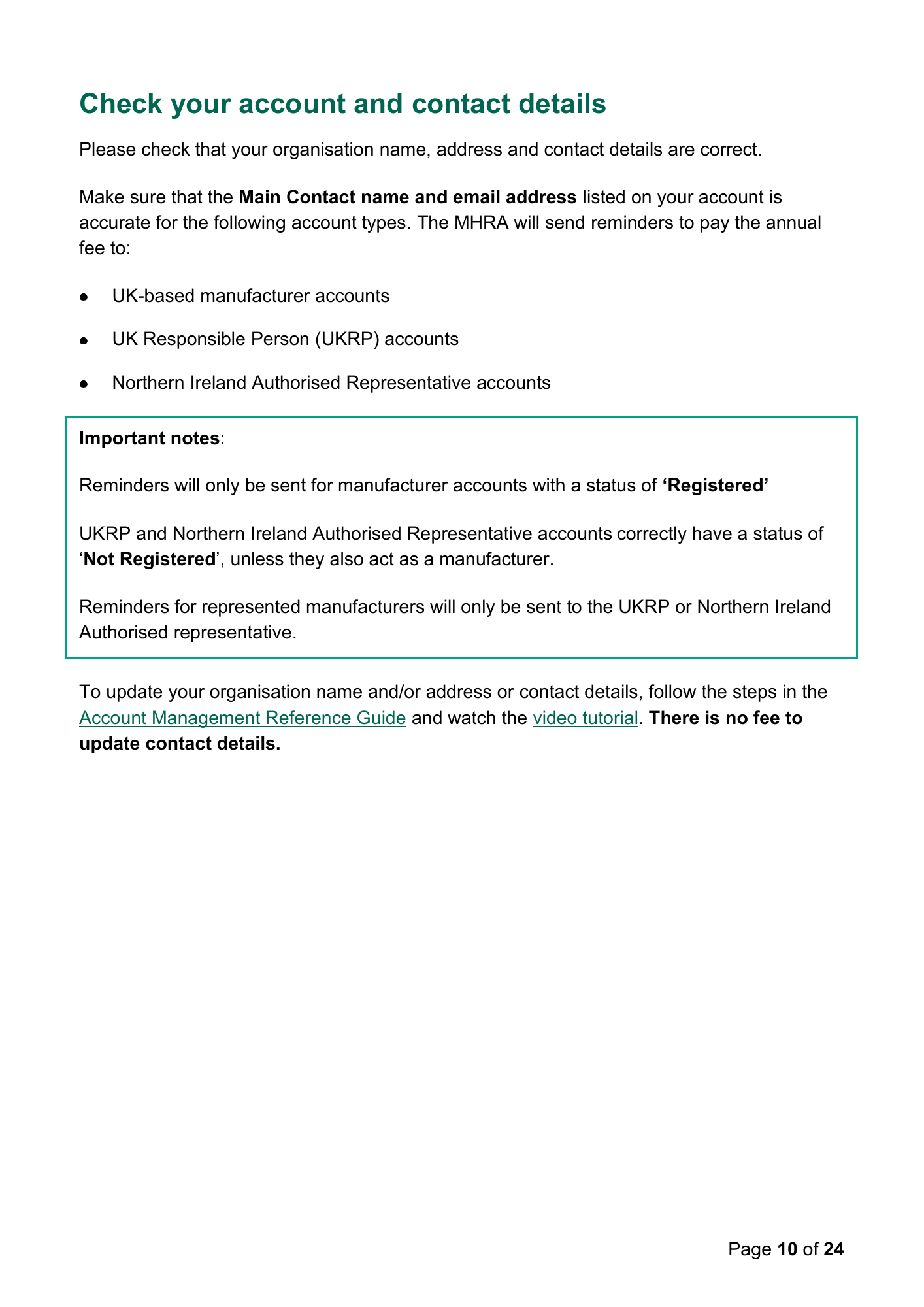 MHRA Device Registration Fee Guidance, April 2026 — official PDF page 10