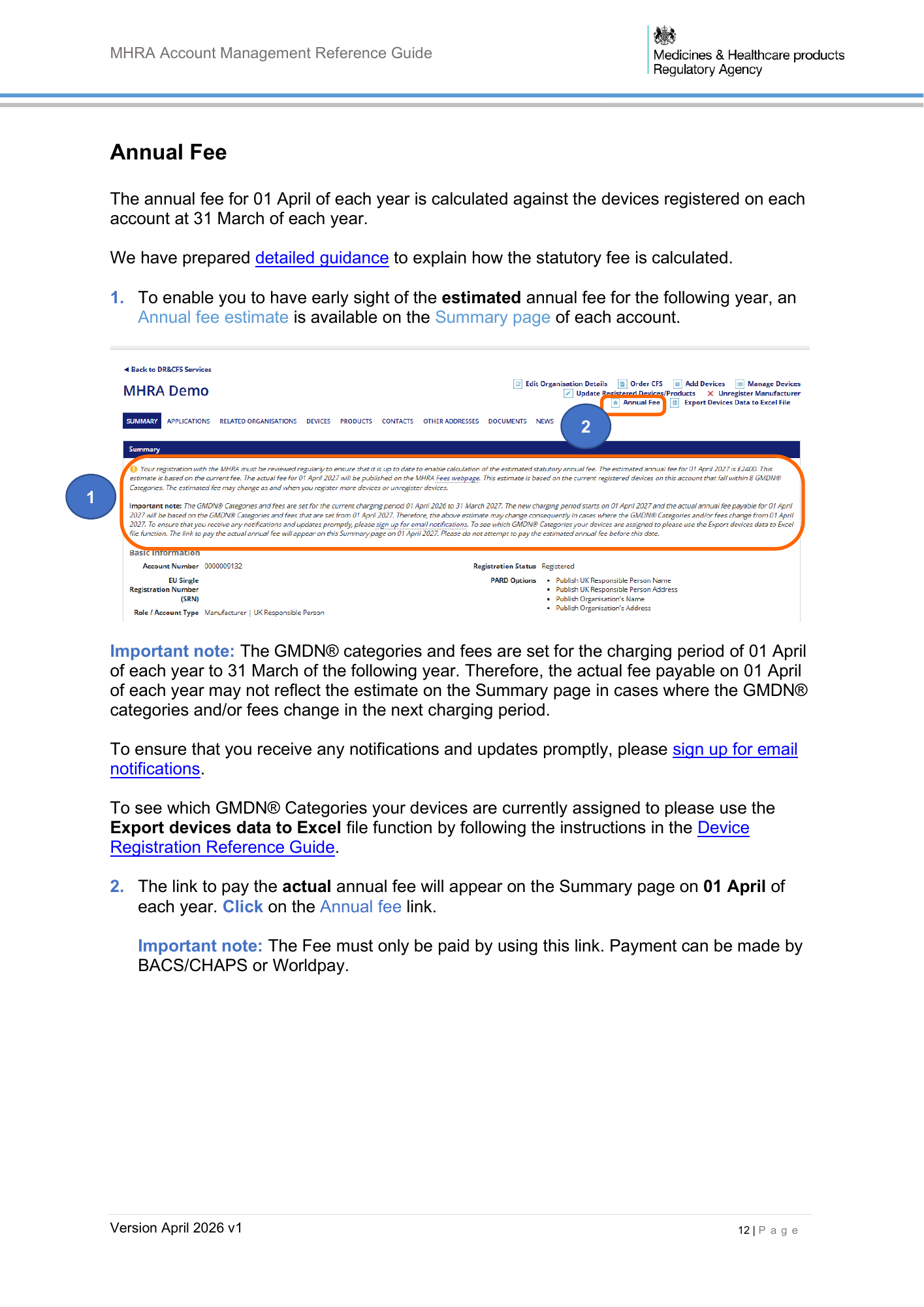 MHRA Account Management Reference Guide, April 2026 v1 — official PDF page 13