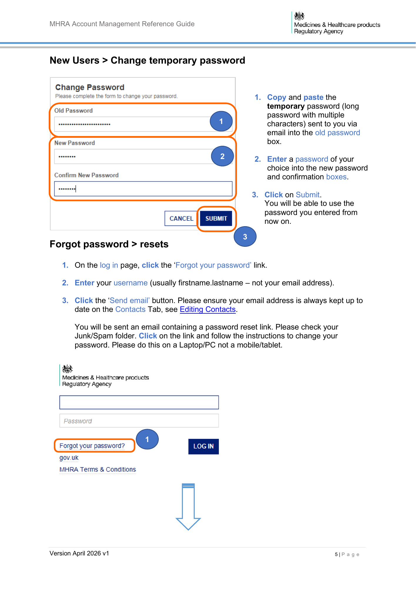 MHRA Account Management Reference Guide, April 2026 v1 — official PDF page 6