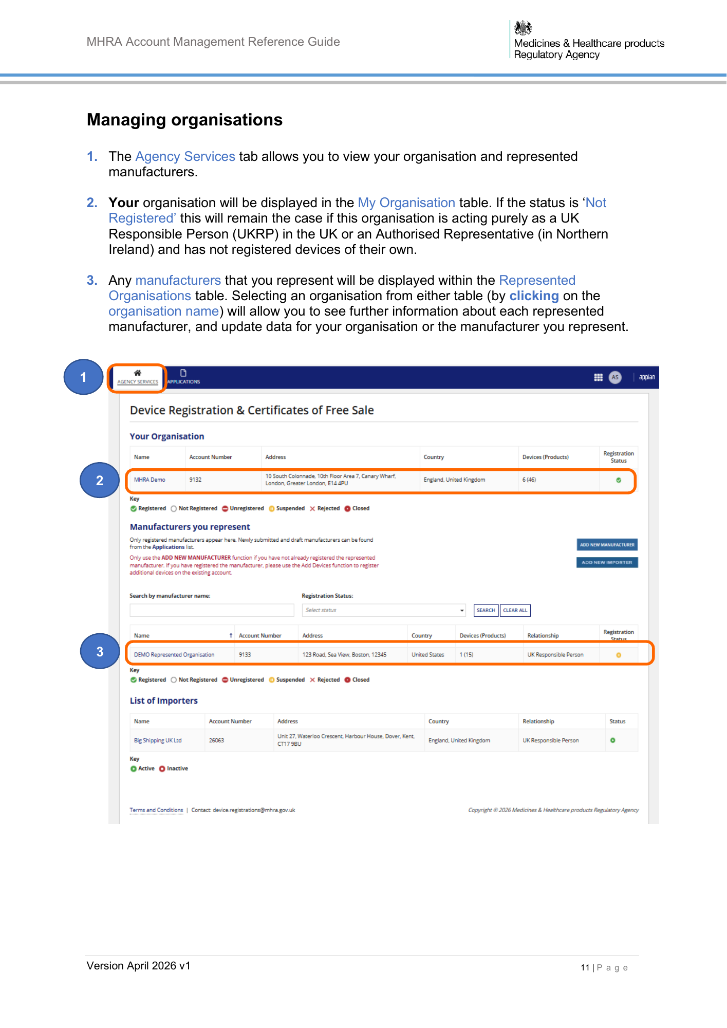 MHRA Account Management Reference Guide, April 2026 v1 — official PDF page 12