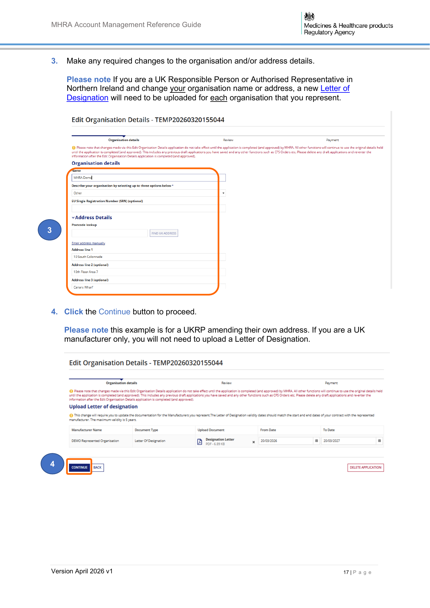 MHRA Account Management Reference Guide, April 2026 v1 — official PDF page 18