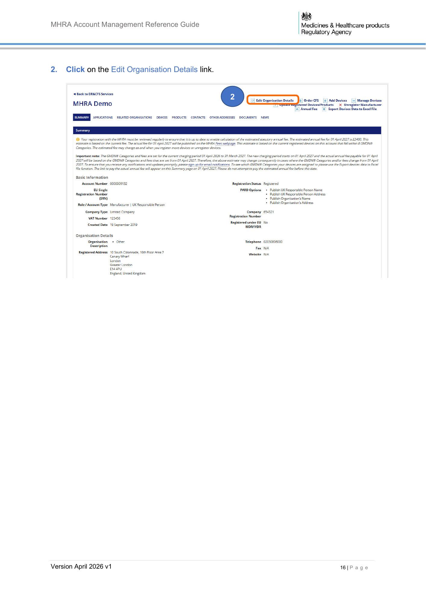 MHRA Account Management Reference Guide, April 2026 v1 — official PDF page 17