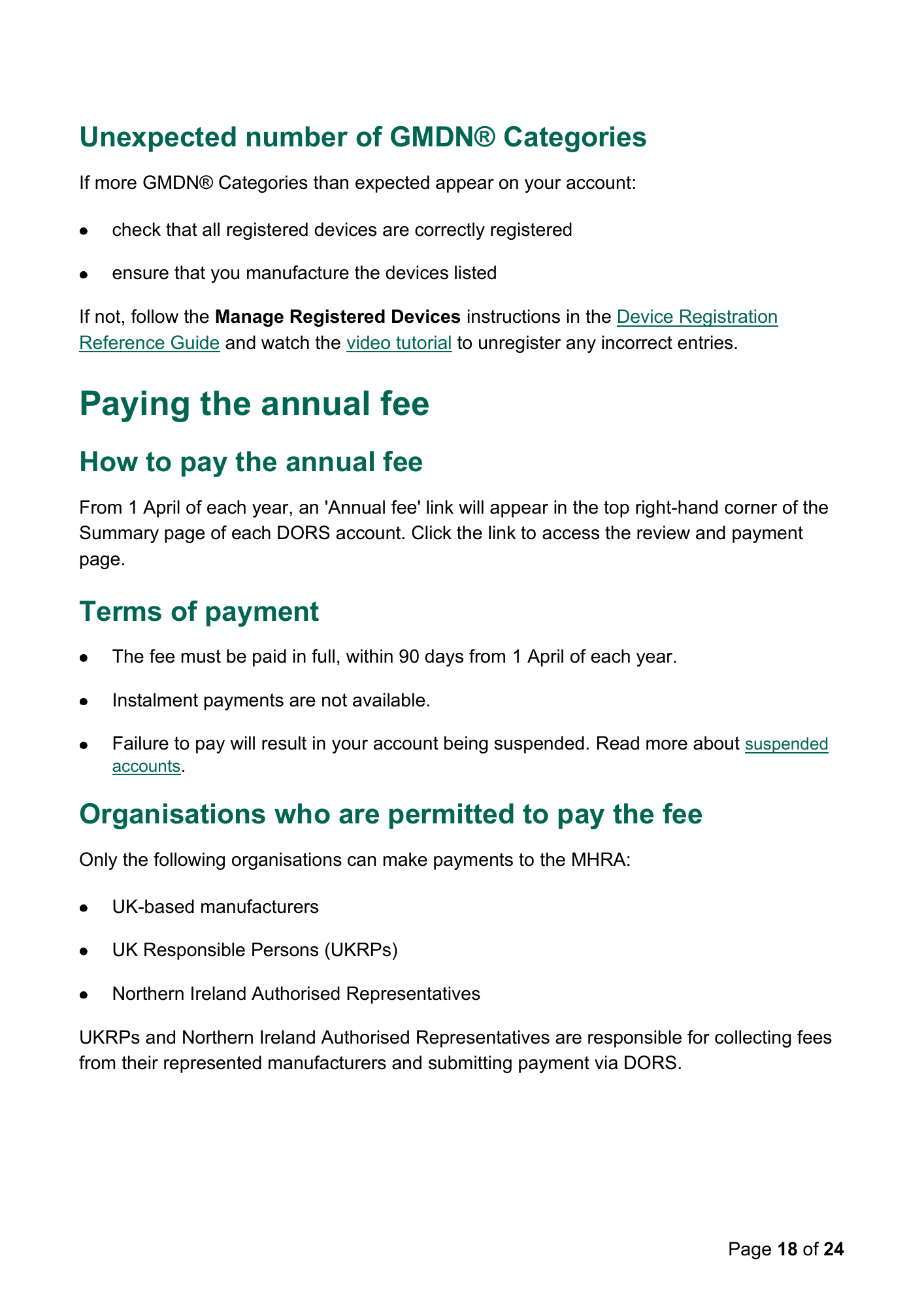 MHRA Device Registration Fee Guidance, April 2026 — official PDF page 18