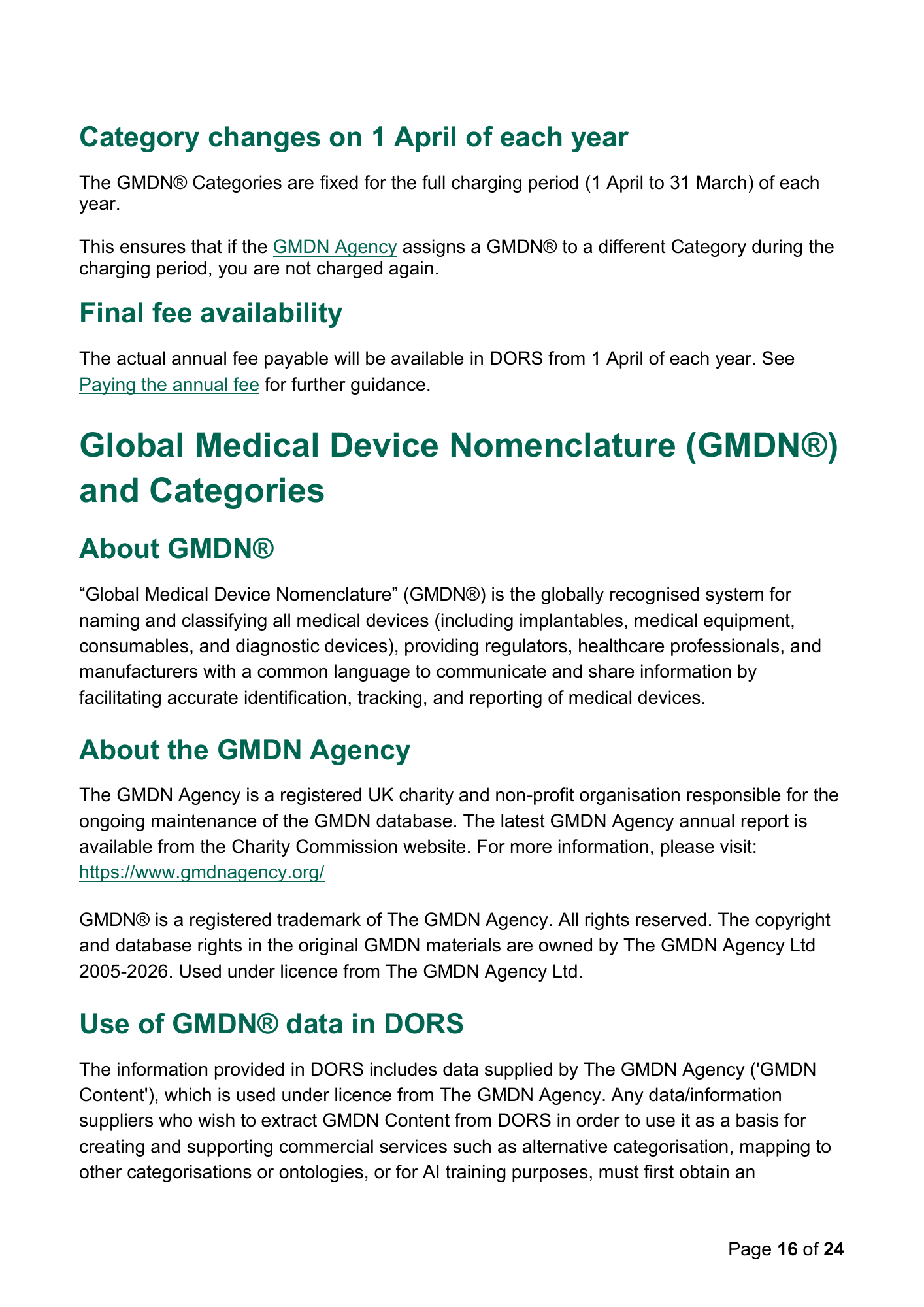 MHRA Device Registration Fee Guidance, April 2026 — official PDF page 16