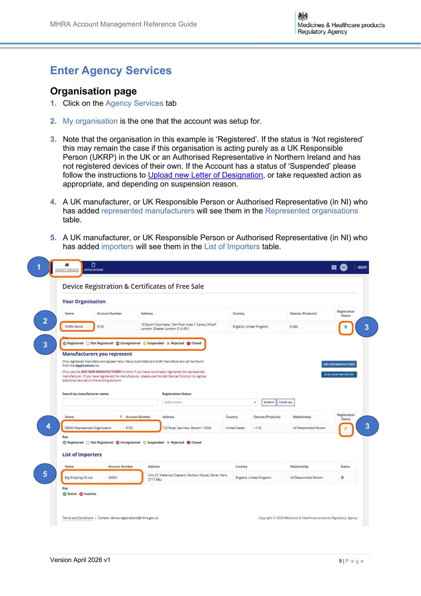 MHRA Account Management Reference Guide, April 2026 v1 — official PDF page 10