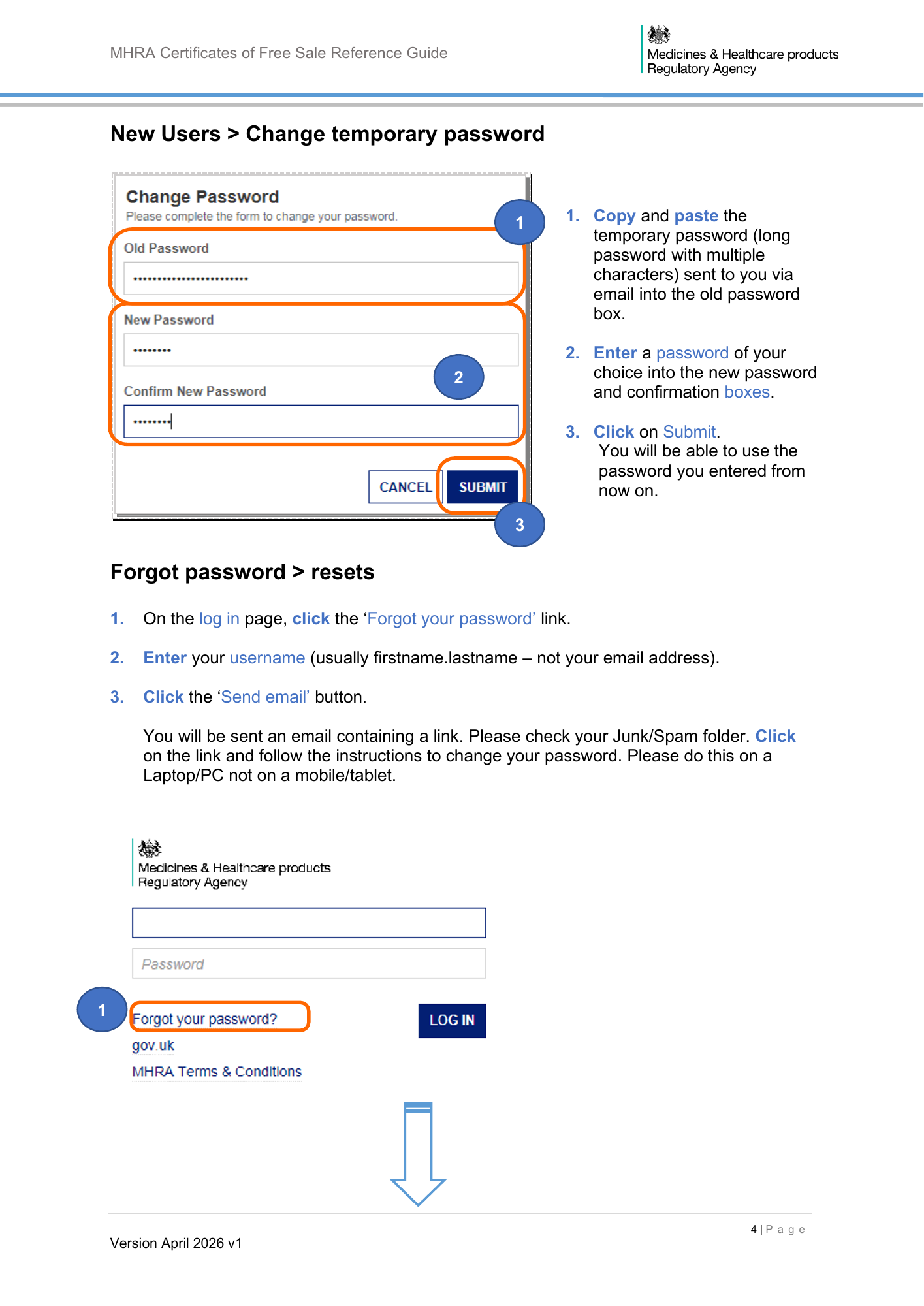MHRA Certificates of Free Sale Reference Guide April 2026 v1 — official PDF page 5