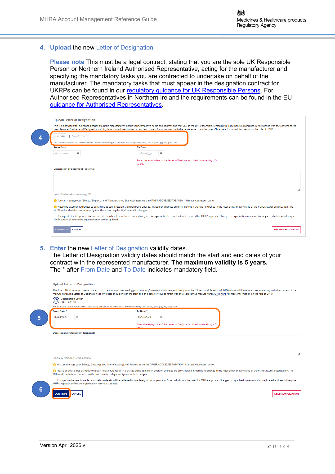 MHRA Account Management Reference Guide, April 2026 v1 — official PDF page 22