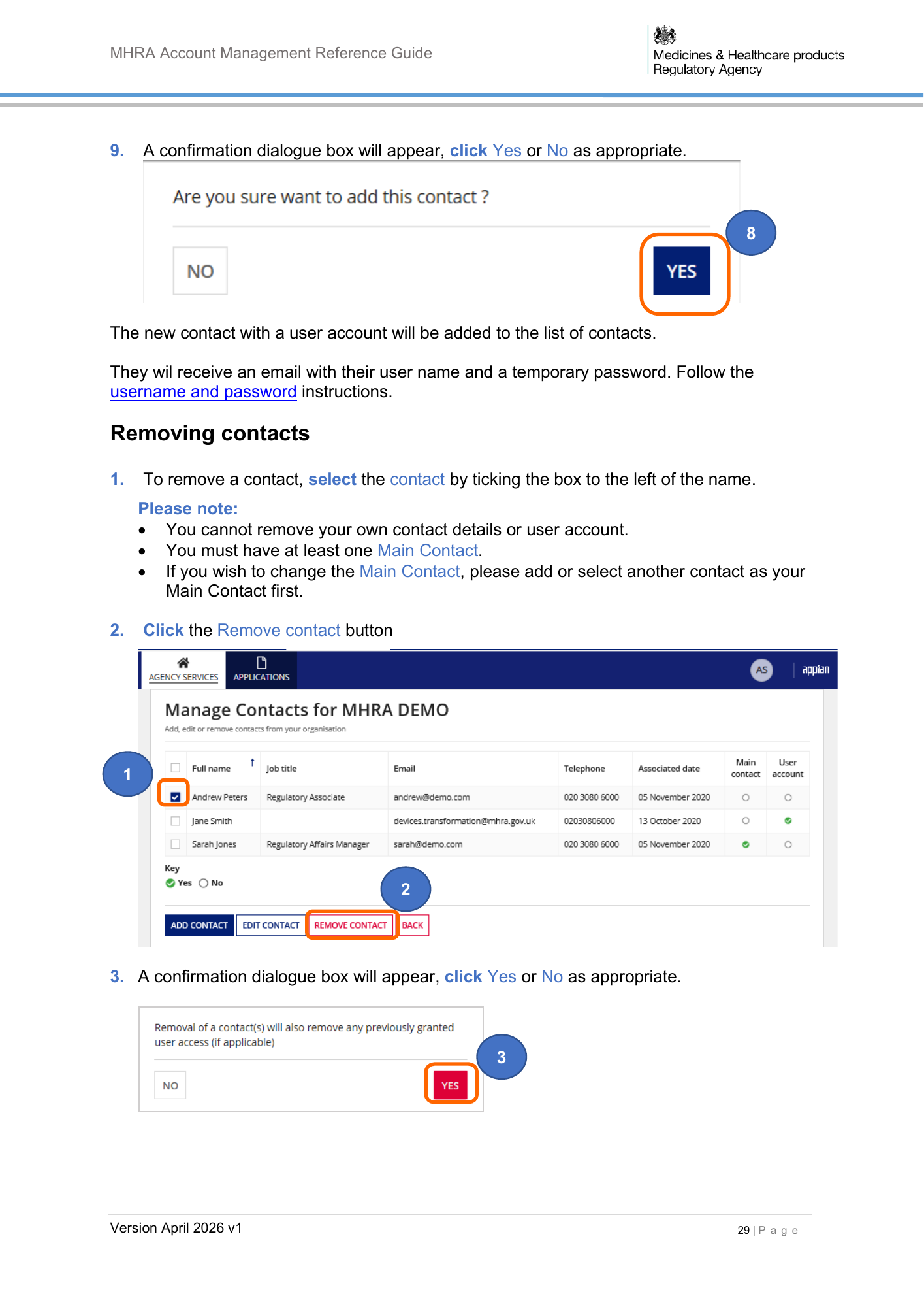 MHRA Account Management Reference Guide, April 2026 v1 — official PDF page 30