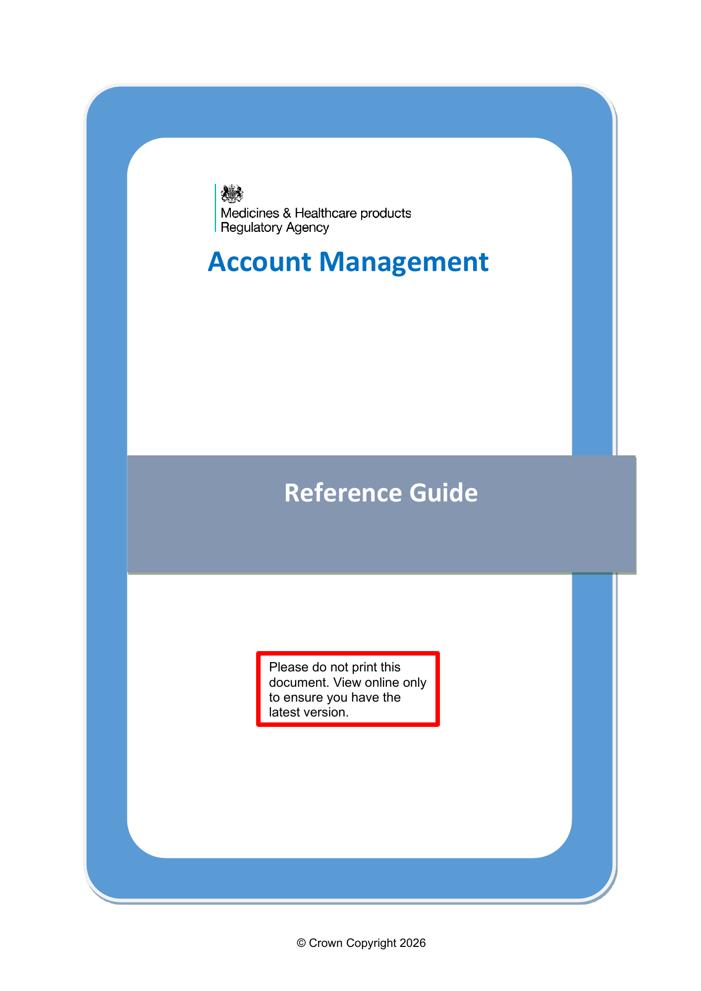 MHRA Account Management Reference Guide, April 2026 v1 — official PDF page 1
