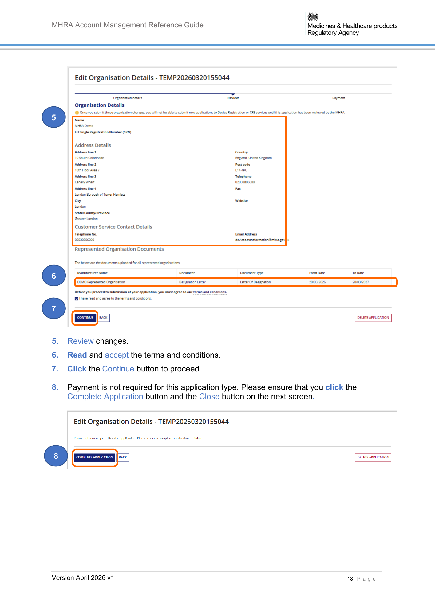 MHRA Account Management Reference Guide, April 2026 v1 — official PDF page 19