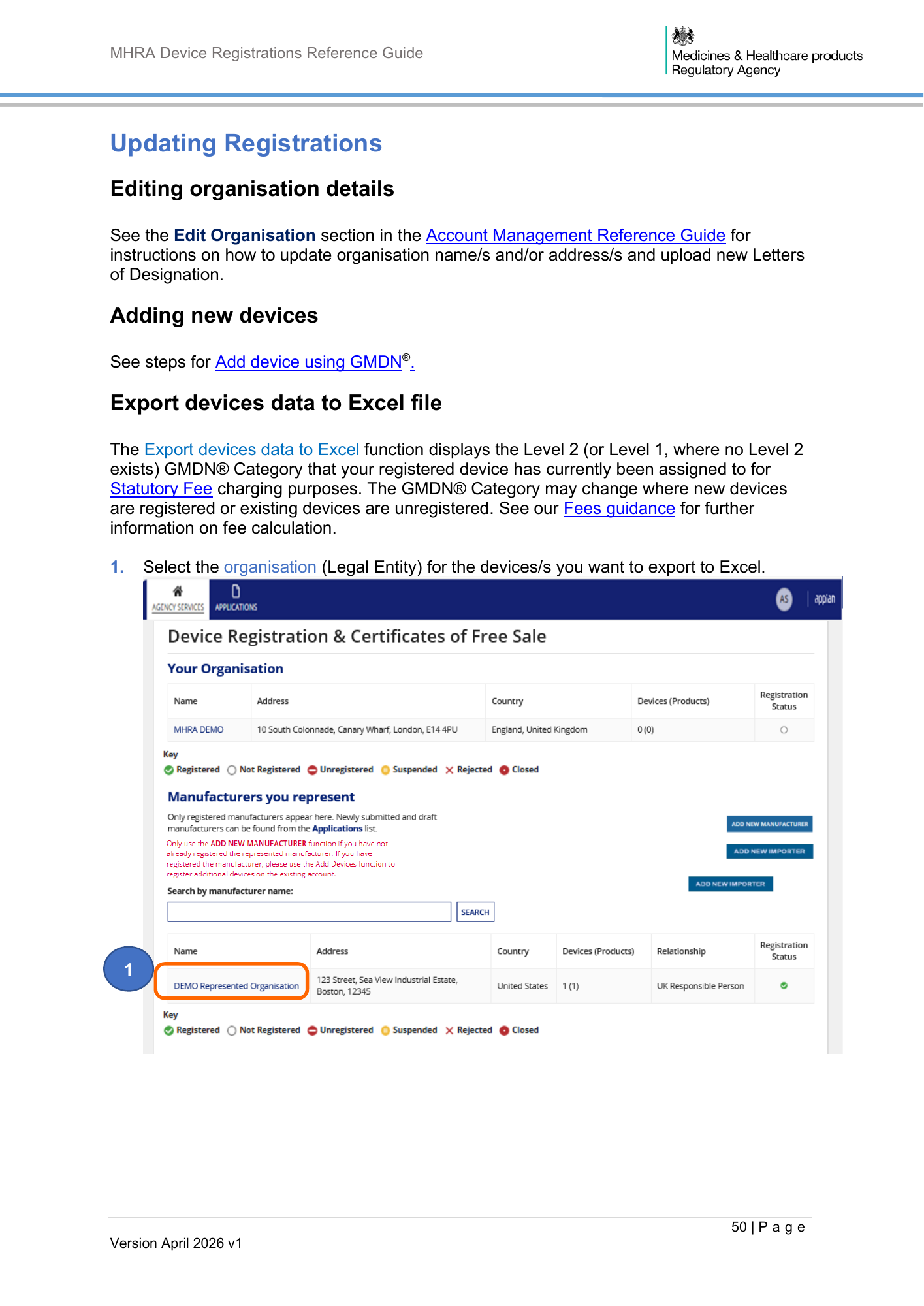 MHRA Device Registration Reference Guide, April 2026 v1 — official PDF page 51