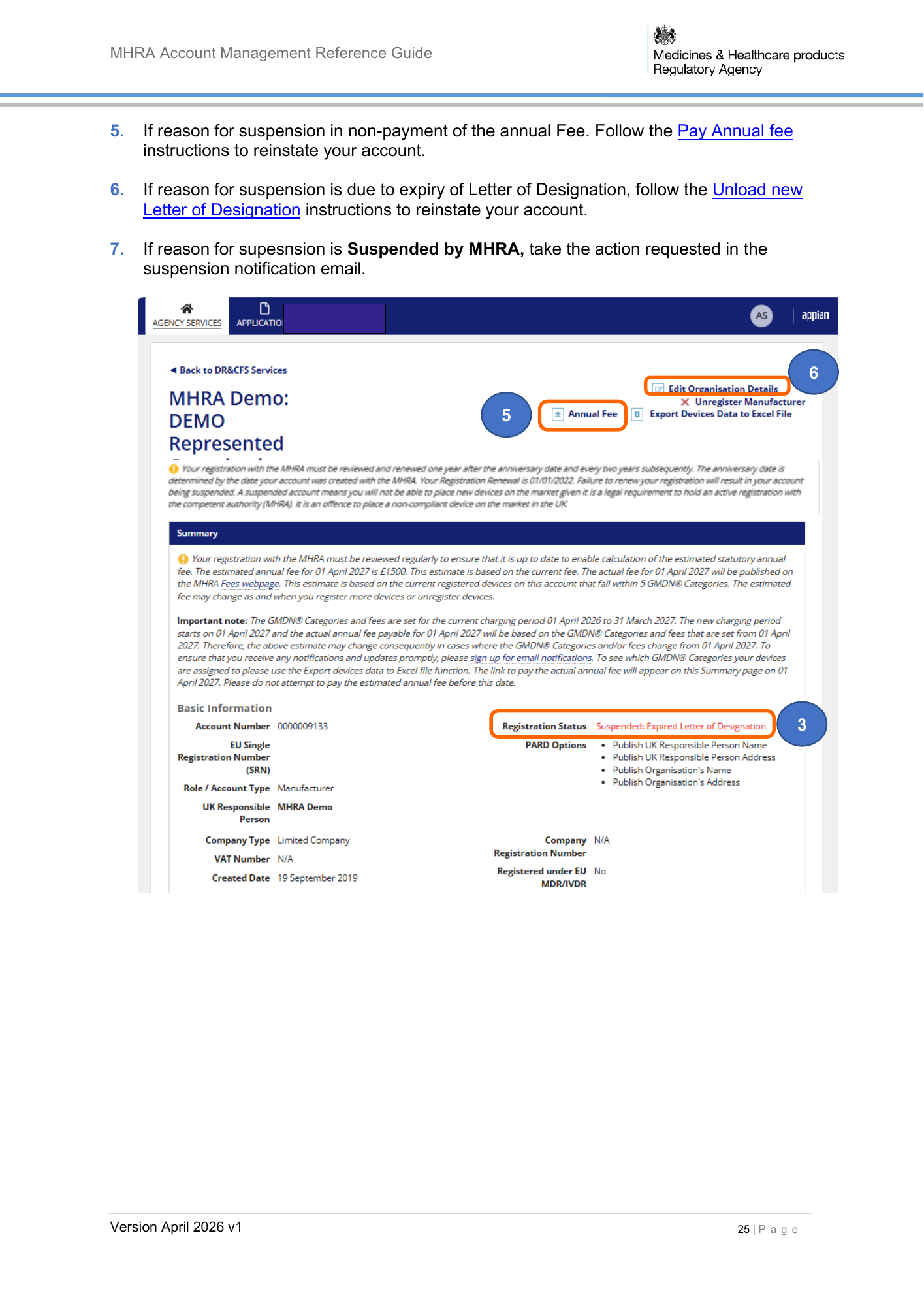MHRA Account Management Reference Guide, April 2026 v1 — official PDF page 26