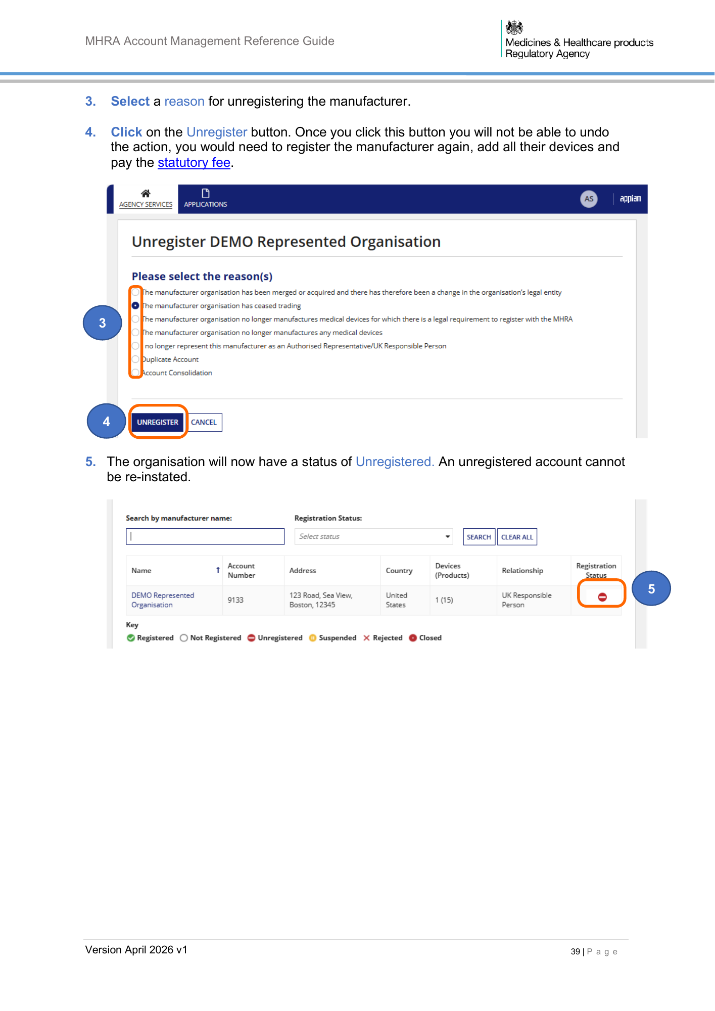 MHRA Account Management Reference Guide, April 2026 v1 — official PDF page 40